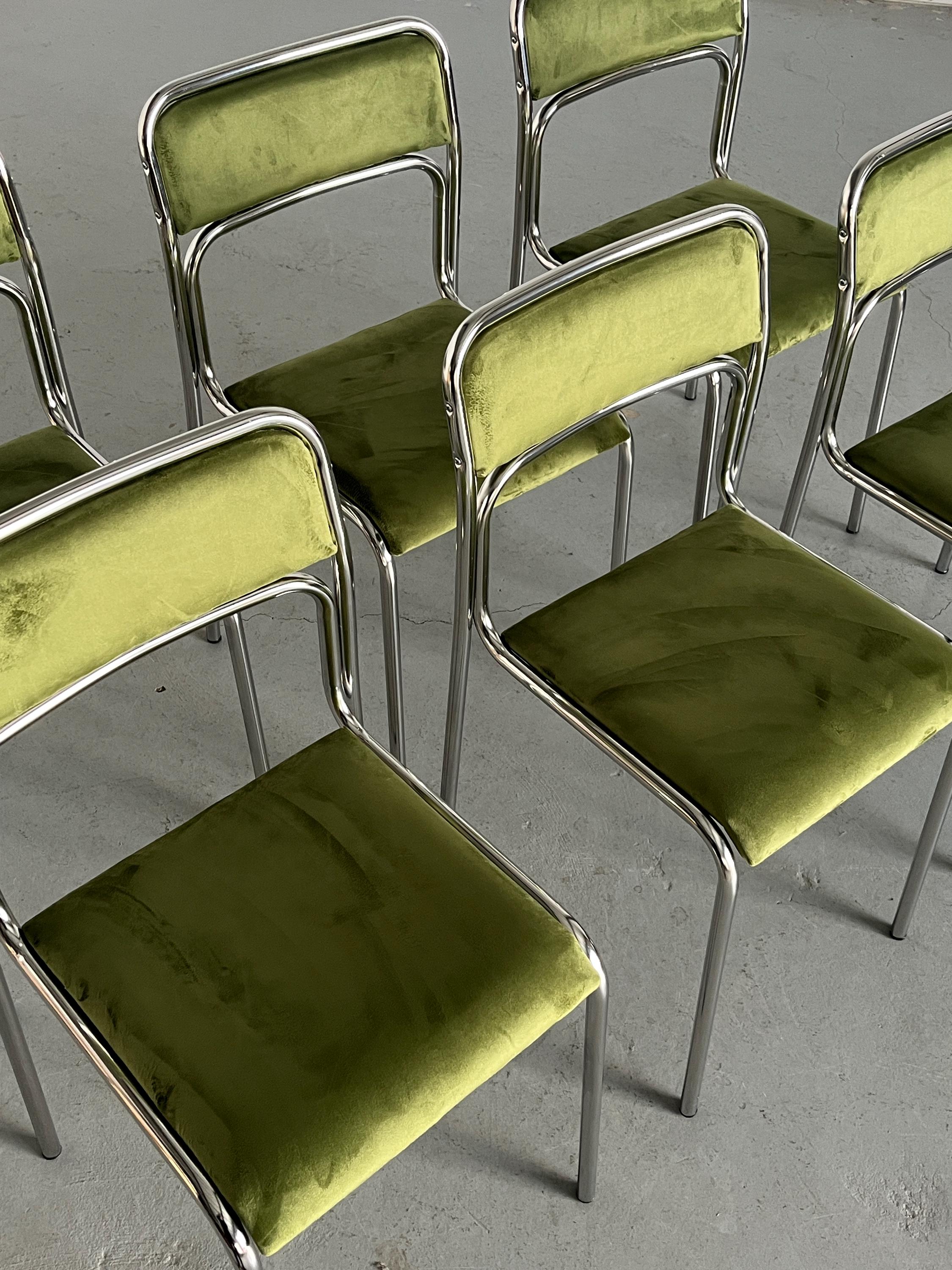 Bauhaus Chrome Tubular Steel and Green Velvet Chairs
