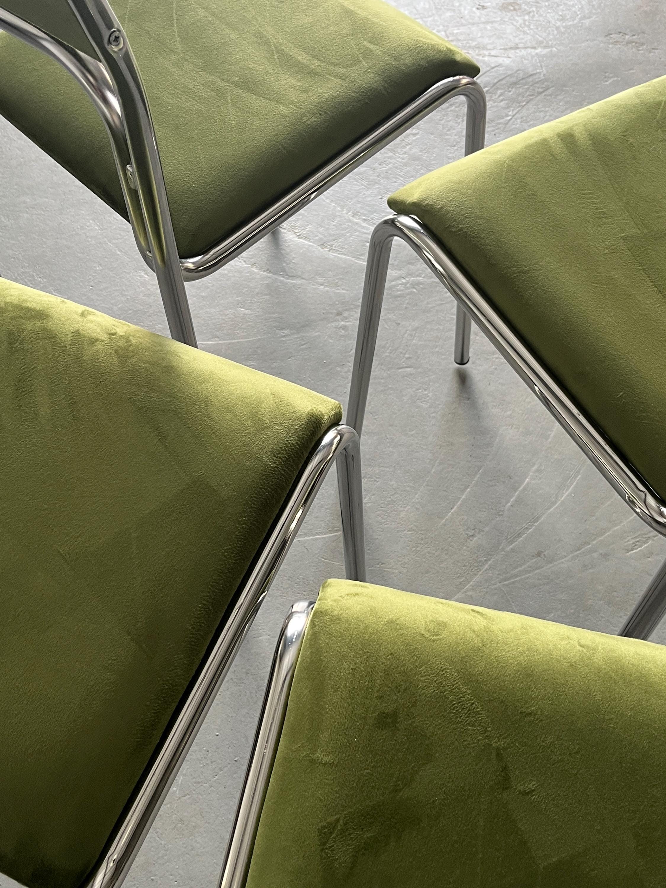 Bauhaus Chrome Tubular Steel and Green Velvet Chairs