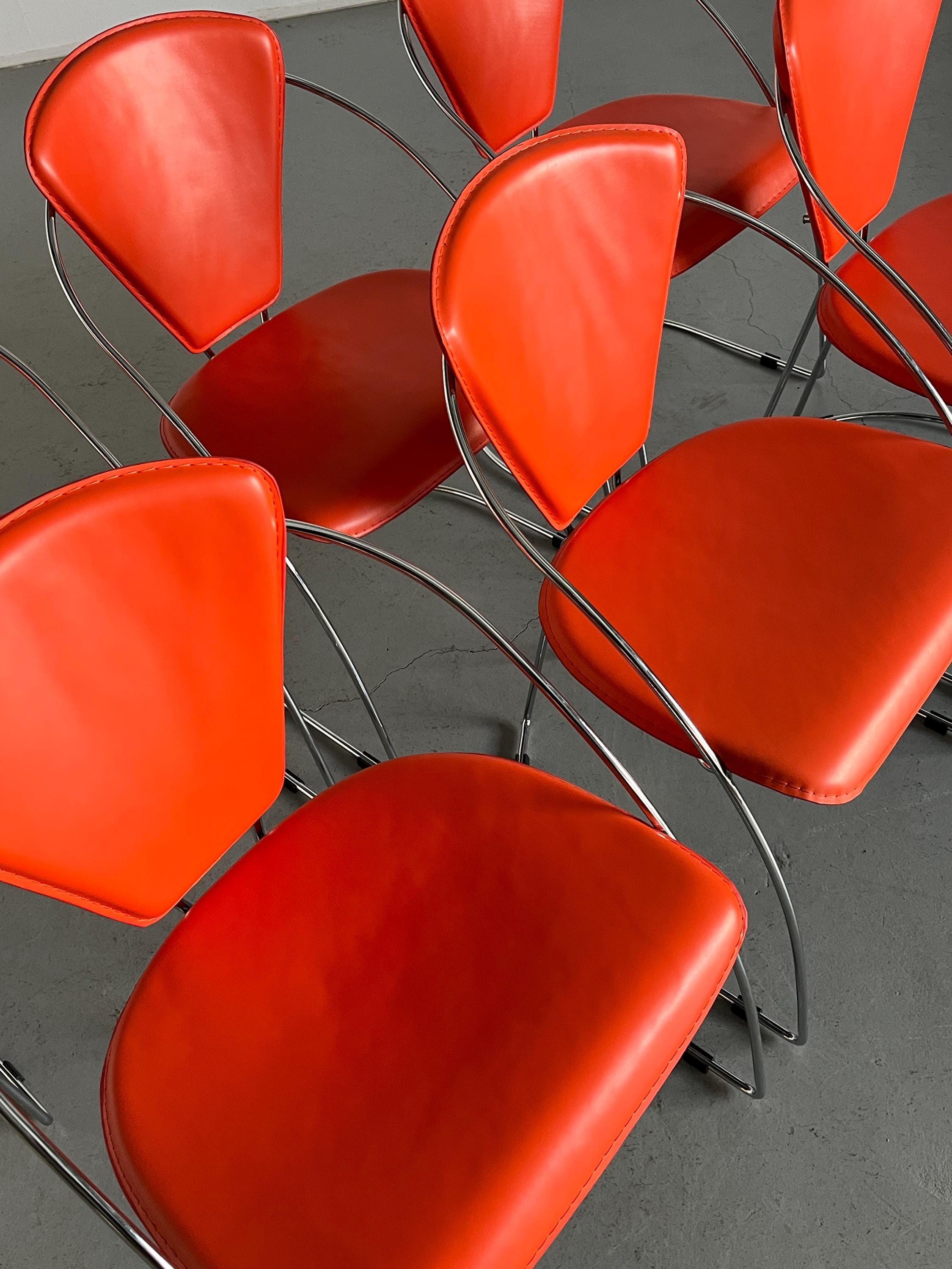 Postmodern Orange Dining Chairs in the Style of Linda Chair by Arrben