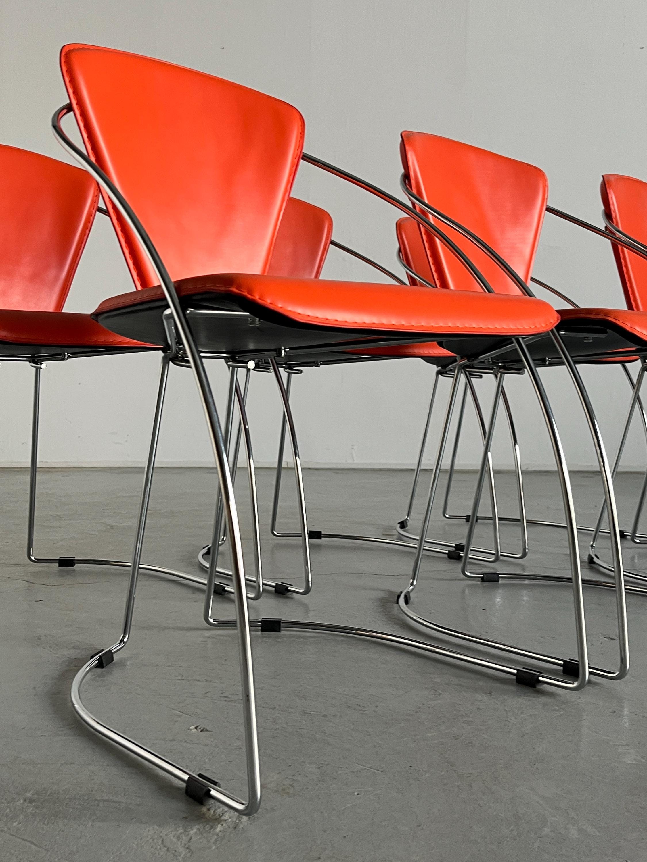 Postmodern Orange Dining Chairs in the Style of Linda Chair by Arrben