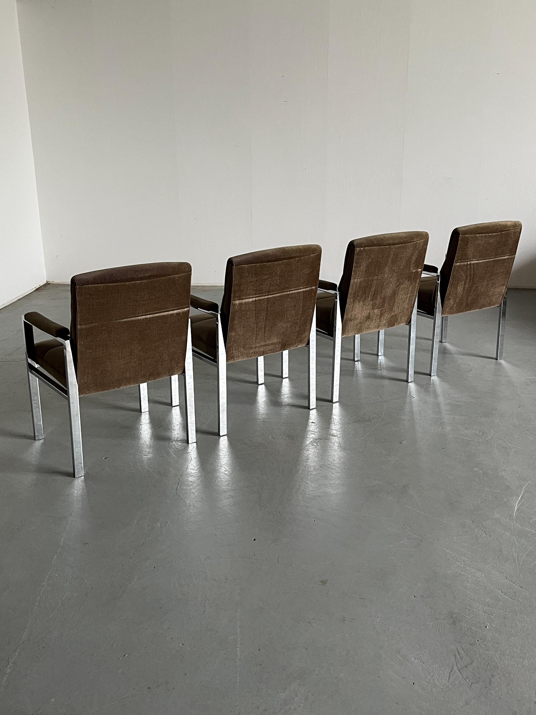 Mid-Century Modern Chrome Tubular Steel and Corduroy Upholstery Armchairs, 1970s