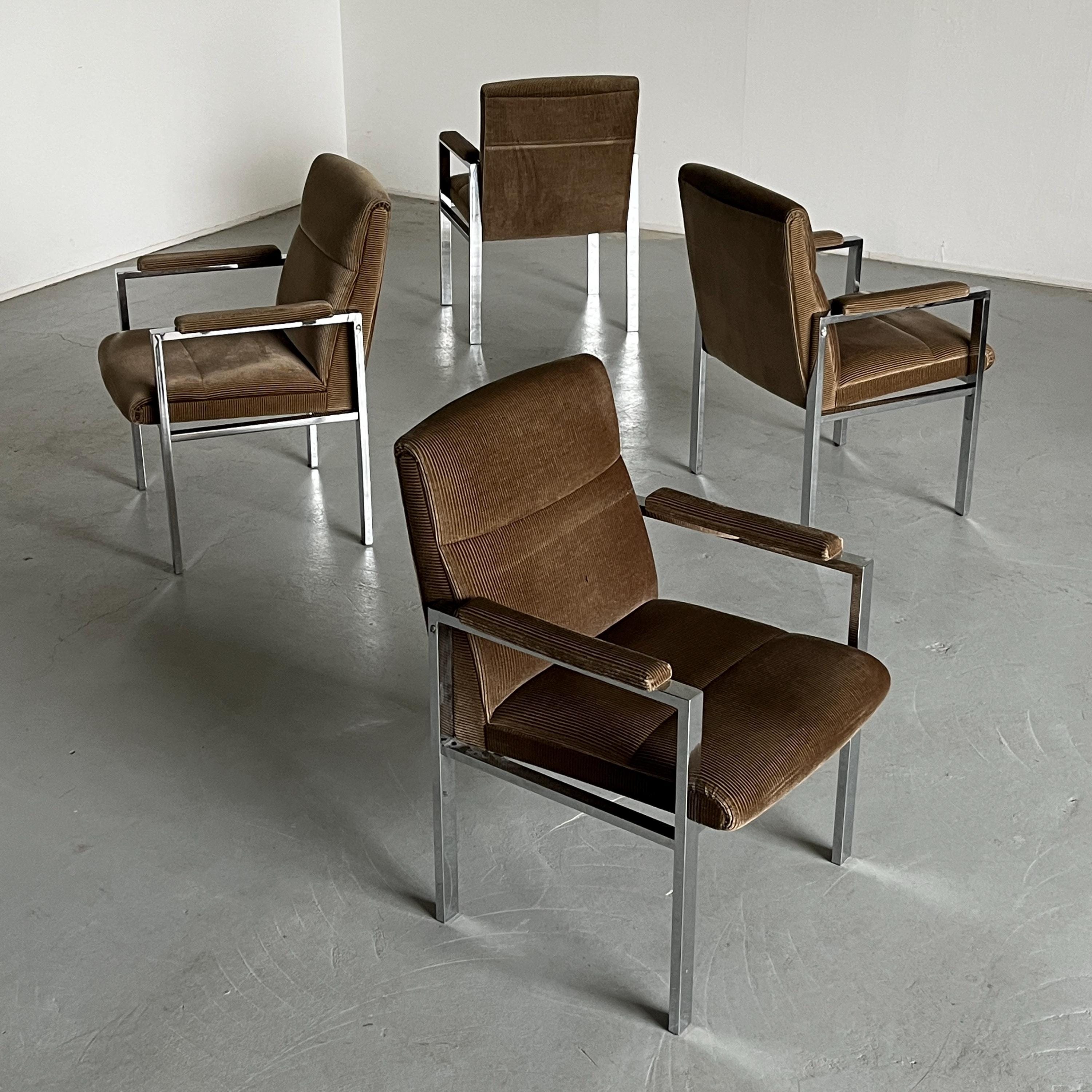 Mid-Century Tubular Steel and Corduroy Upholstery Armchairs, 1970s