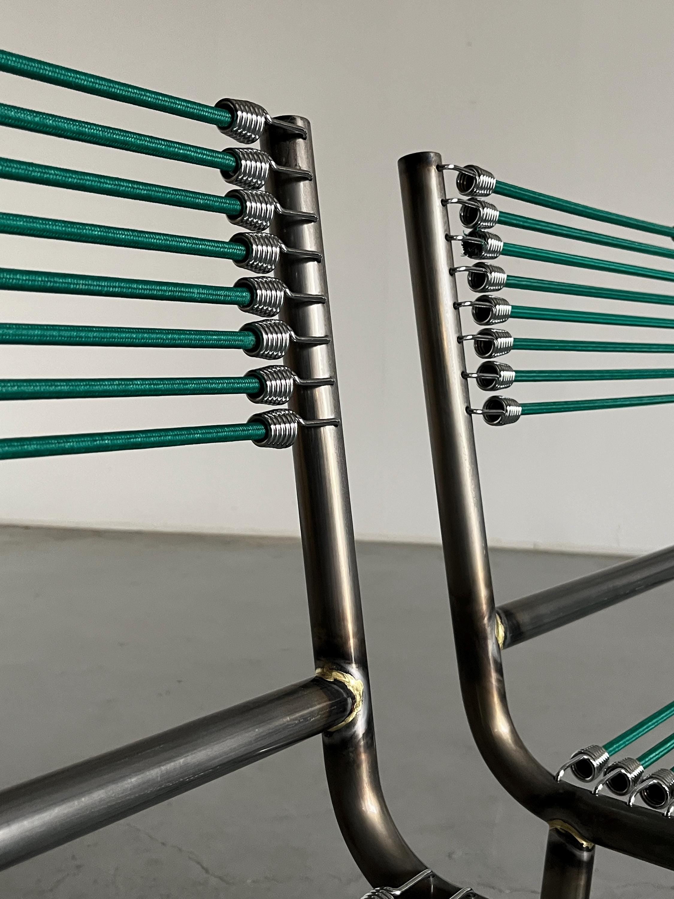 René Herbst 'Sandows' Style Chairs in Steel and Green Cord