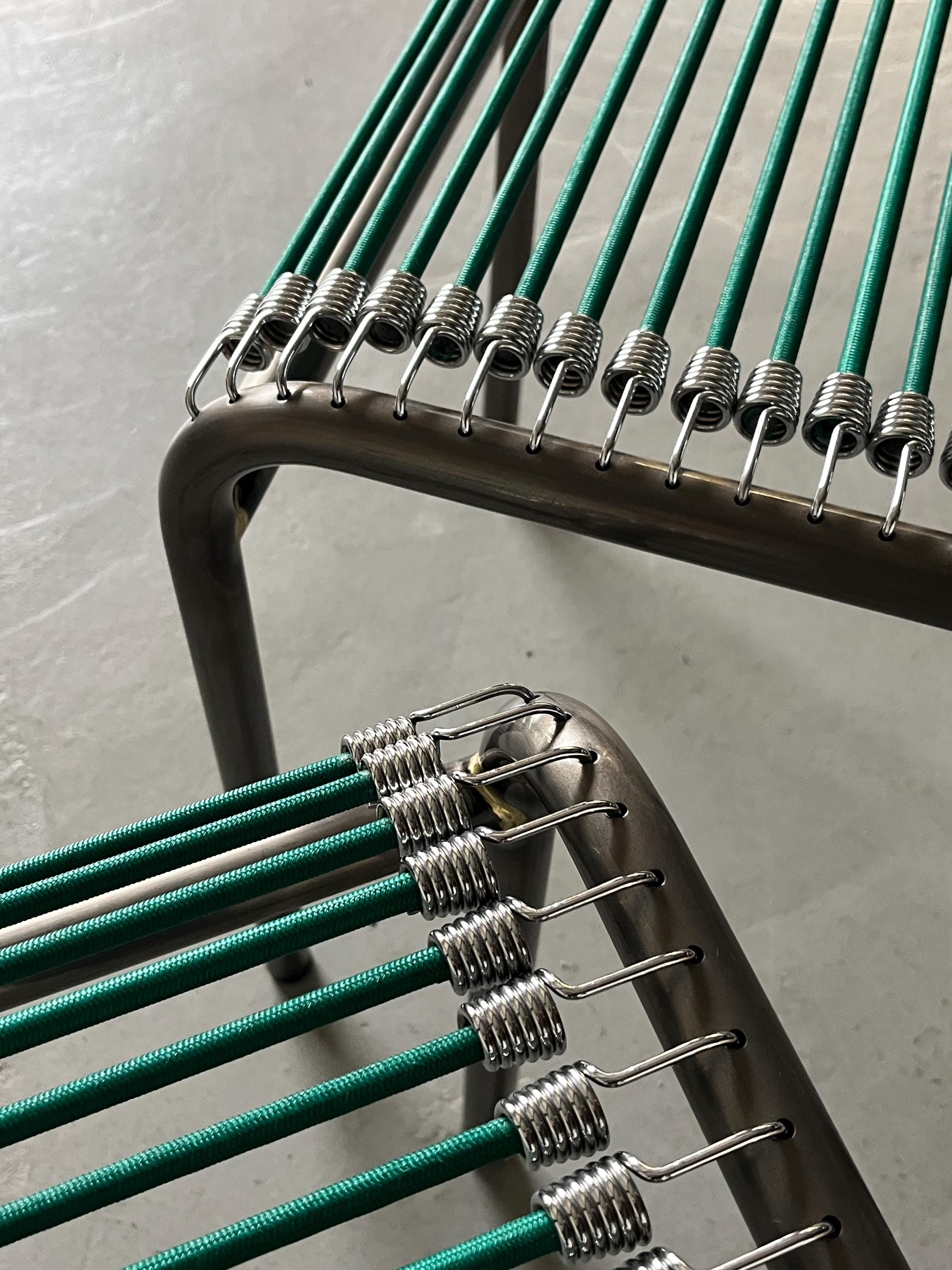 René Herbst 'Sandows' Style Chairs in Steel and Green Cord