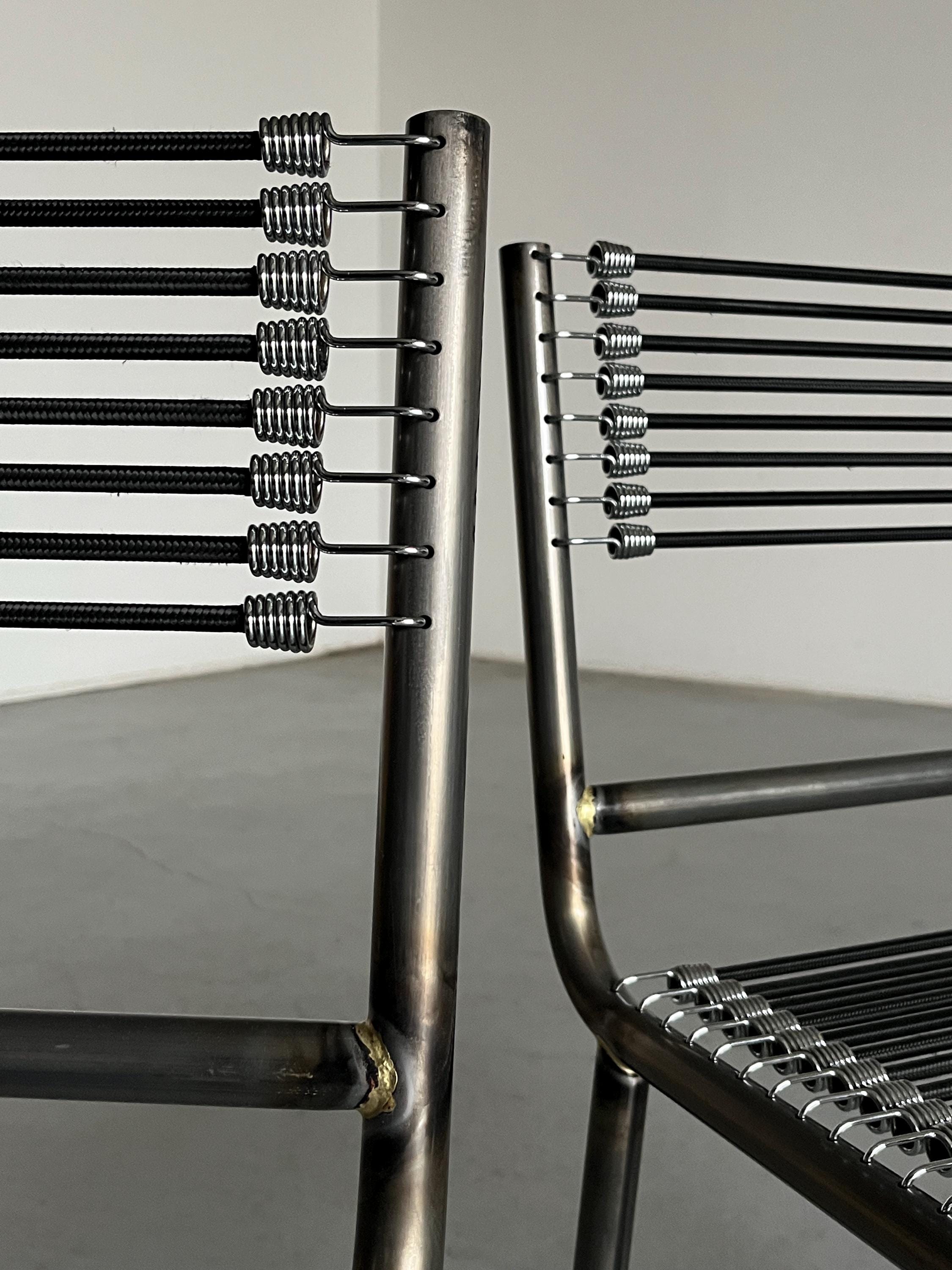 René Herbst 'Sandows' Style Chairs in Steel and Black Cord