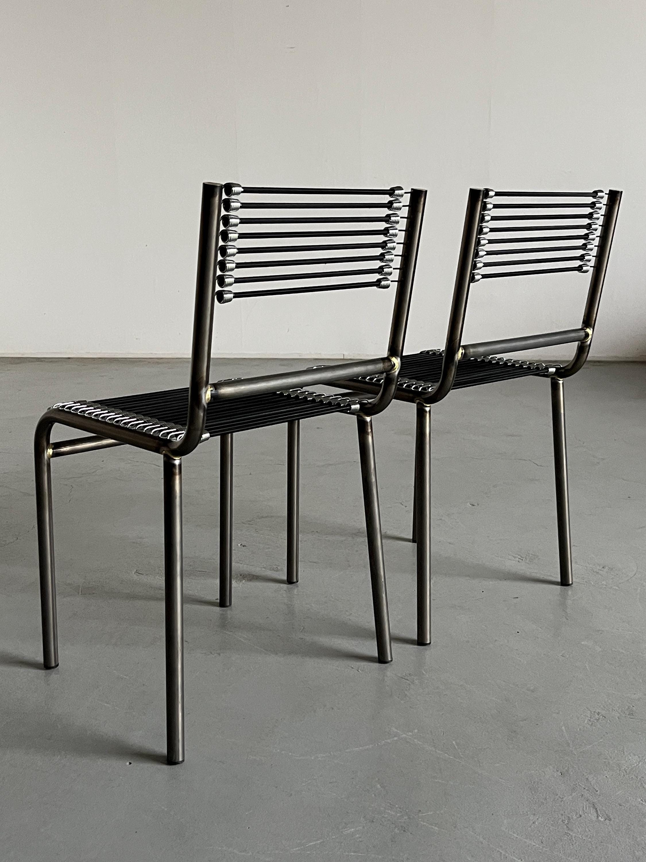René Herbst 'Sandows' Style Chairs in Steel and Black Cord