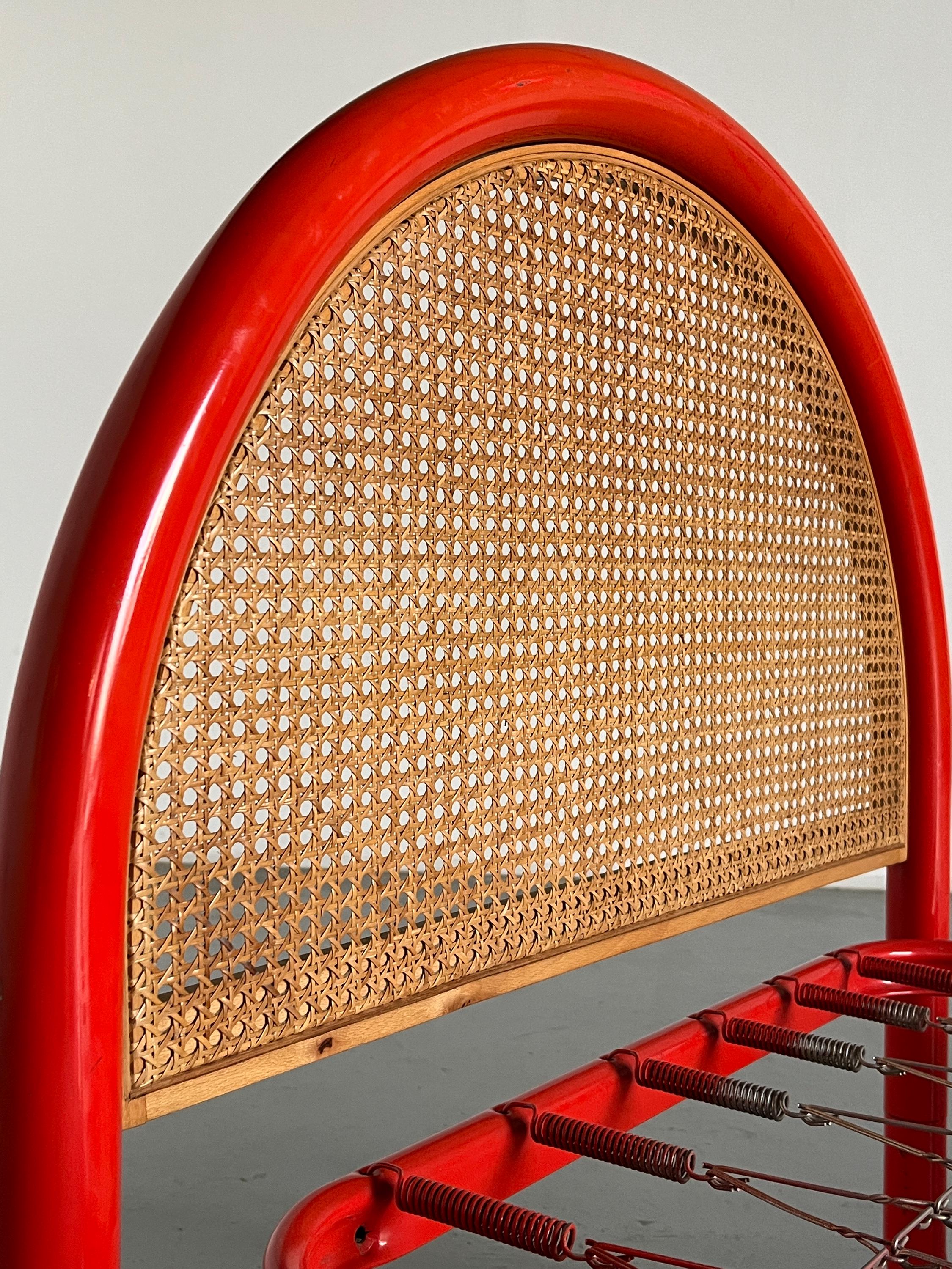 Gae Aulenti Style Tubular Metal and Cane Bed Frame, 1960s