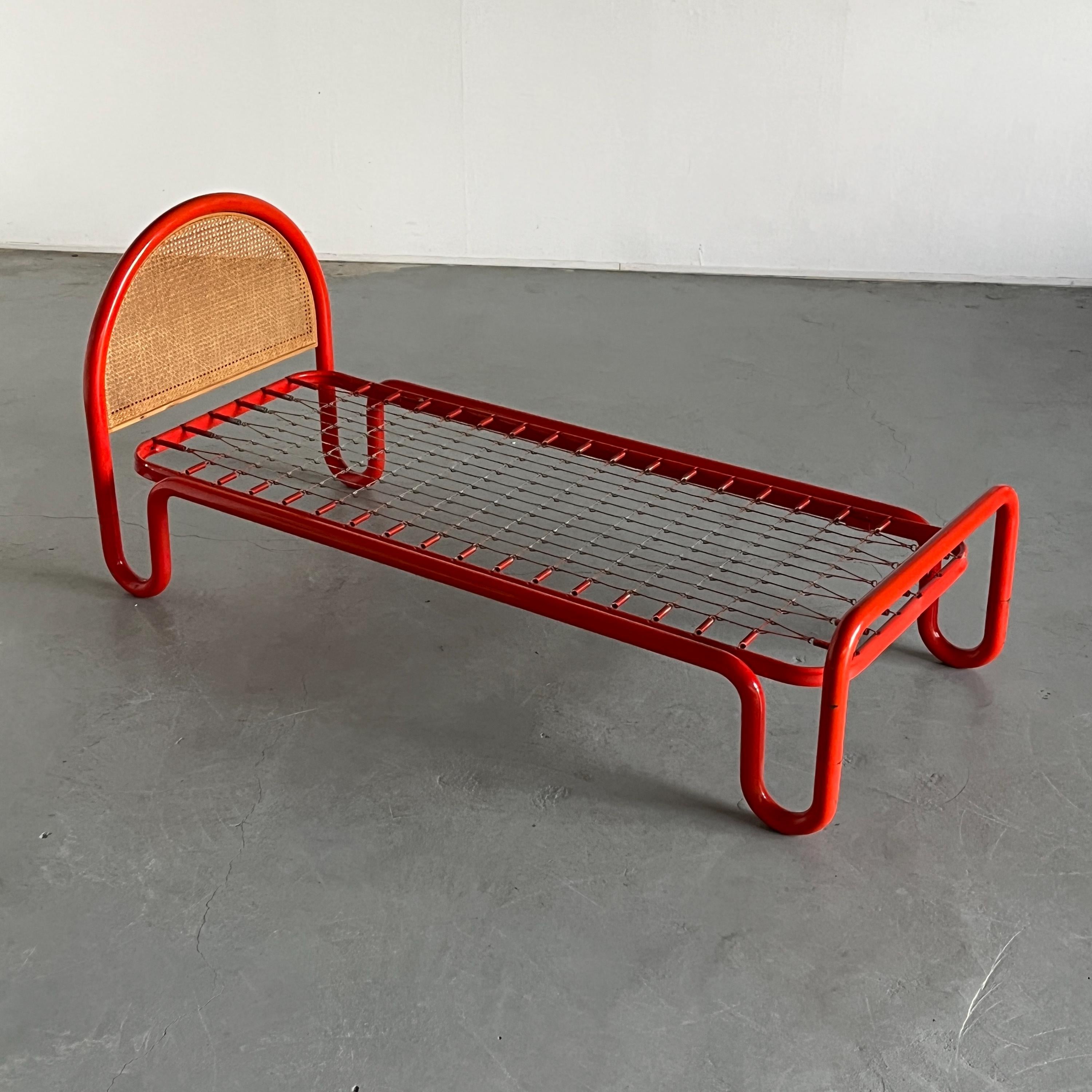 Gae Aulenti Style Tubular Metal and Cane Bed Frame, 1960s