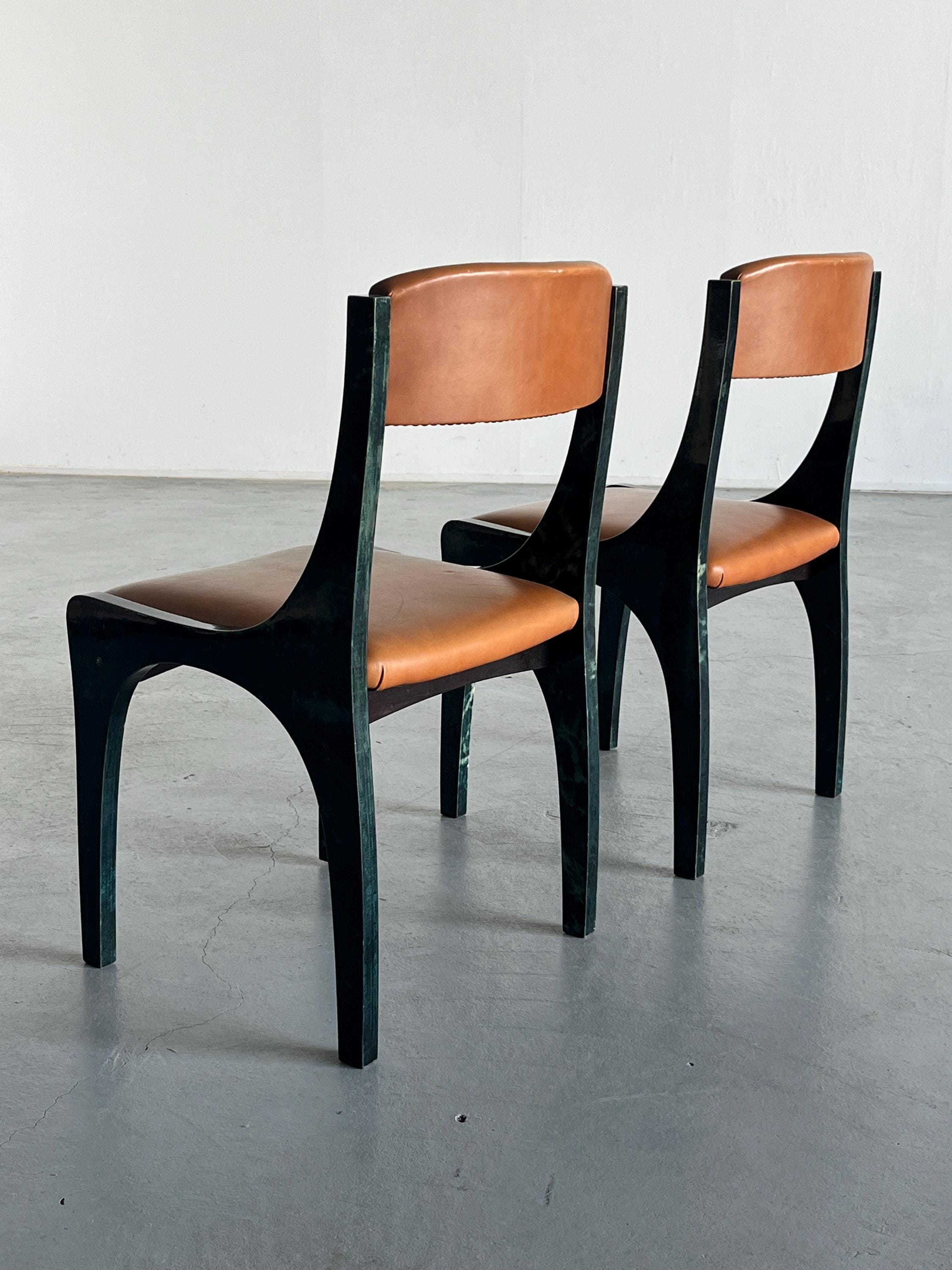 Rare Art Deco Chairs by Aldo Tura in Parchment, Wood and Leather, 1950s