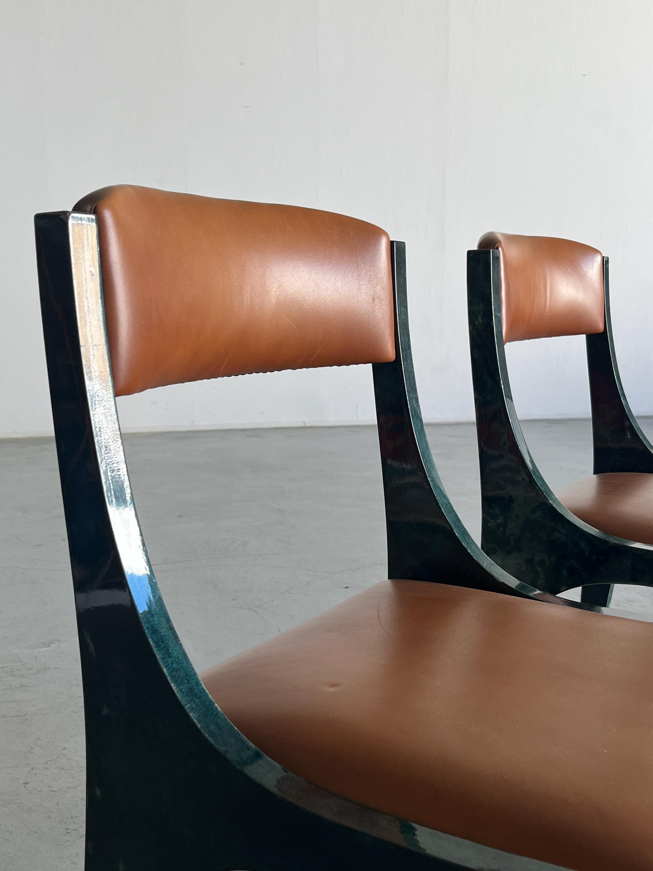 Rare Art Deco Chairs by Aldo Tura in Parchment, Wood and Leather, 1950s