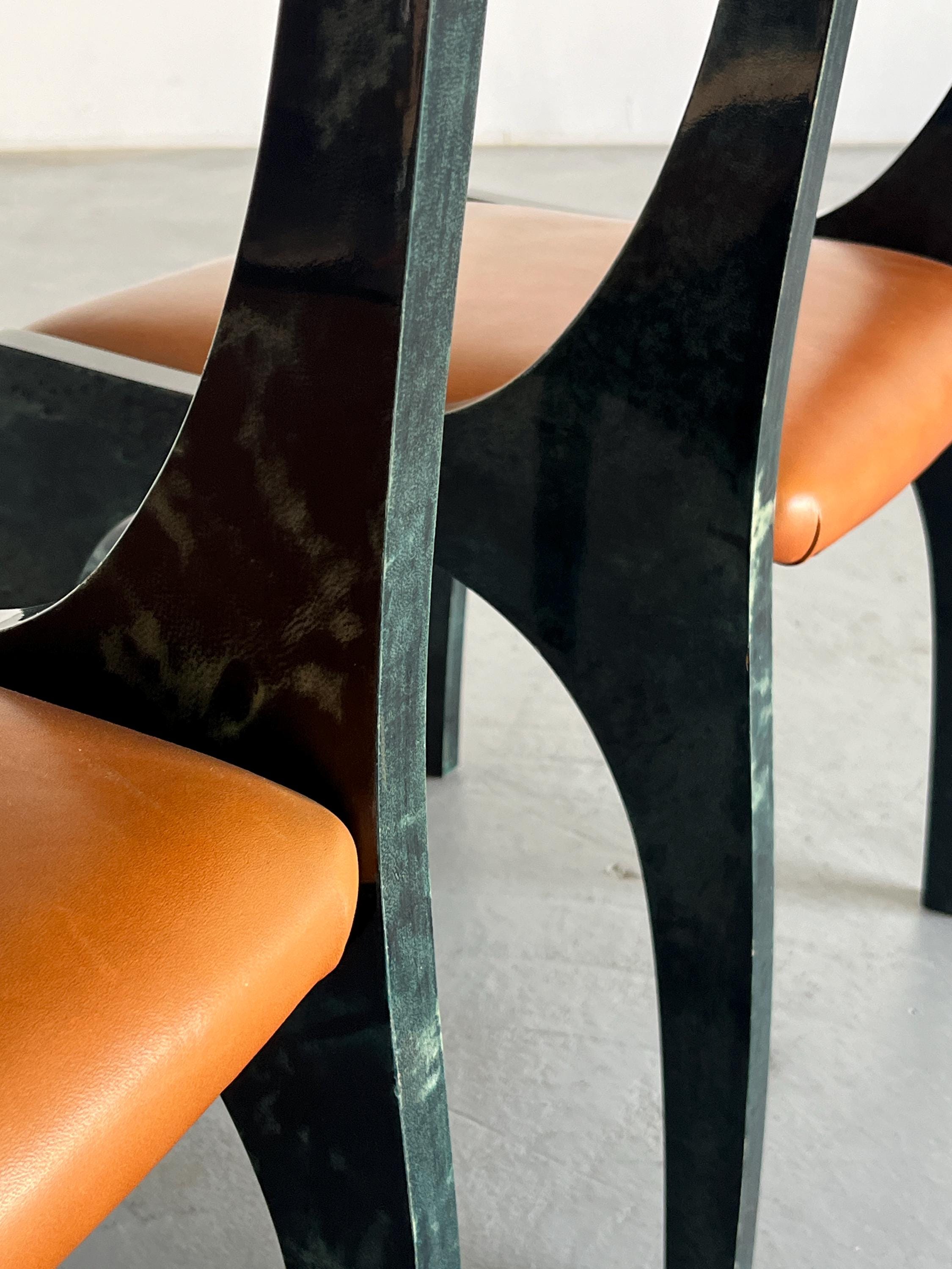 Rare Art Deco Chairs by Aldo Tura in Parchment, Wood and Leather, 1950s