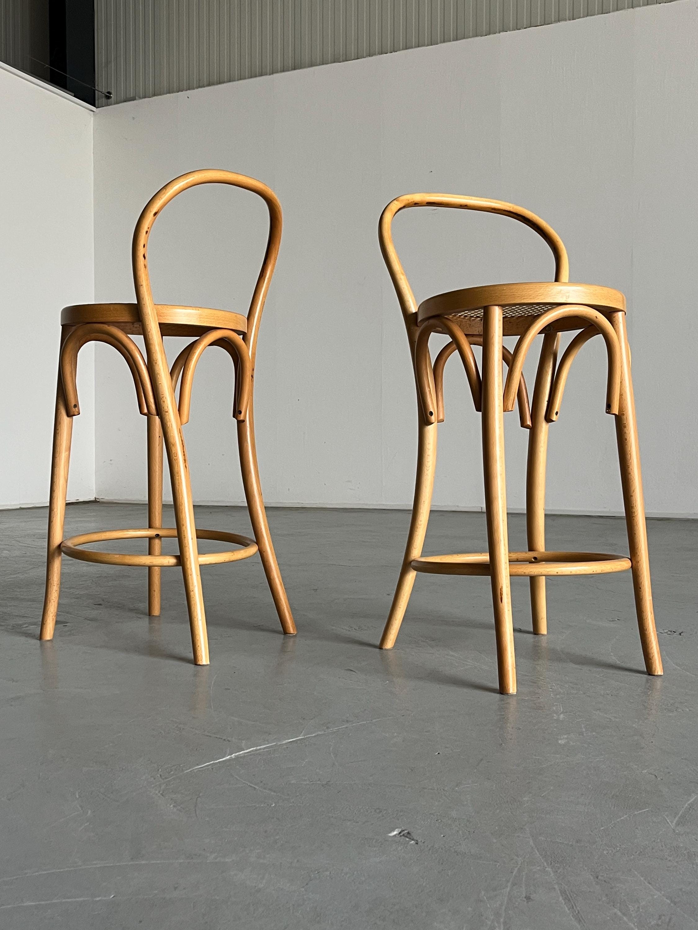 Thonet Bentwood Style Wood and Cane Bar Stools
