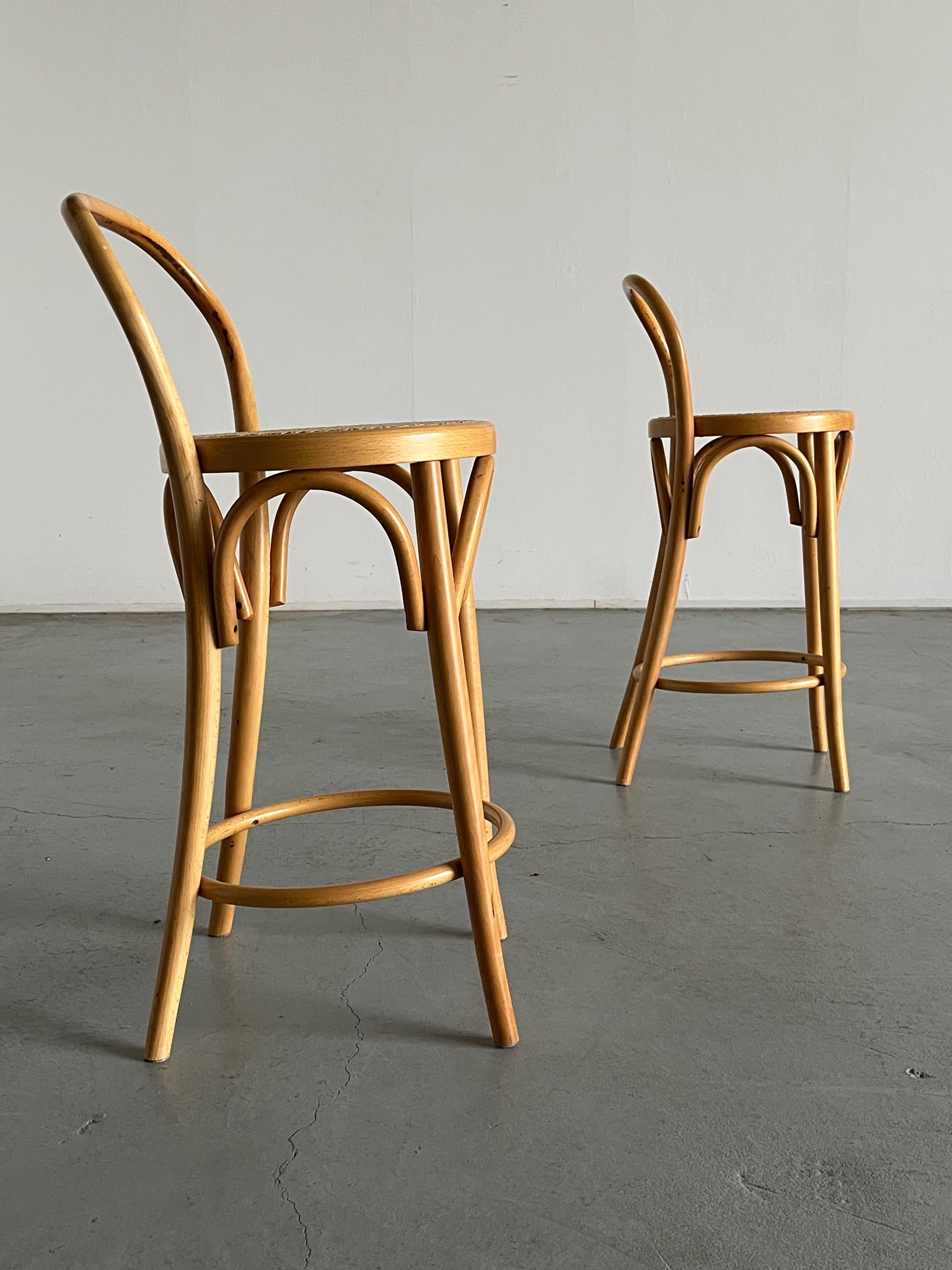 Thonet Bentwood Style Wood and Cane Bar Stools