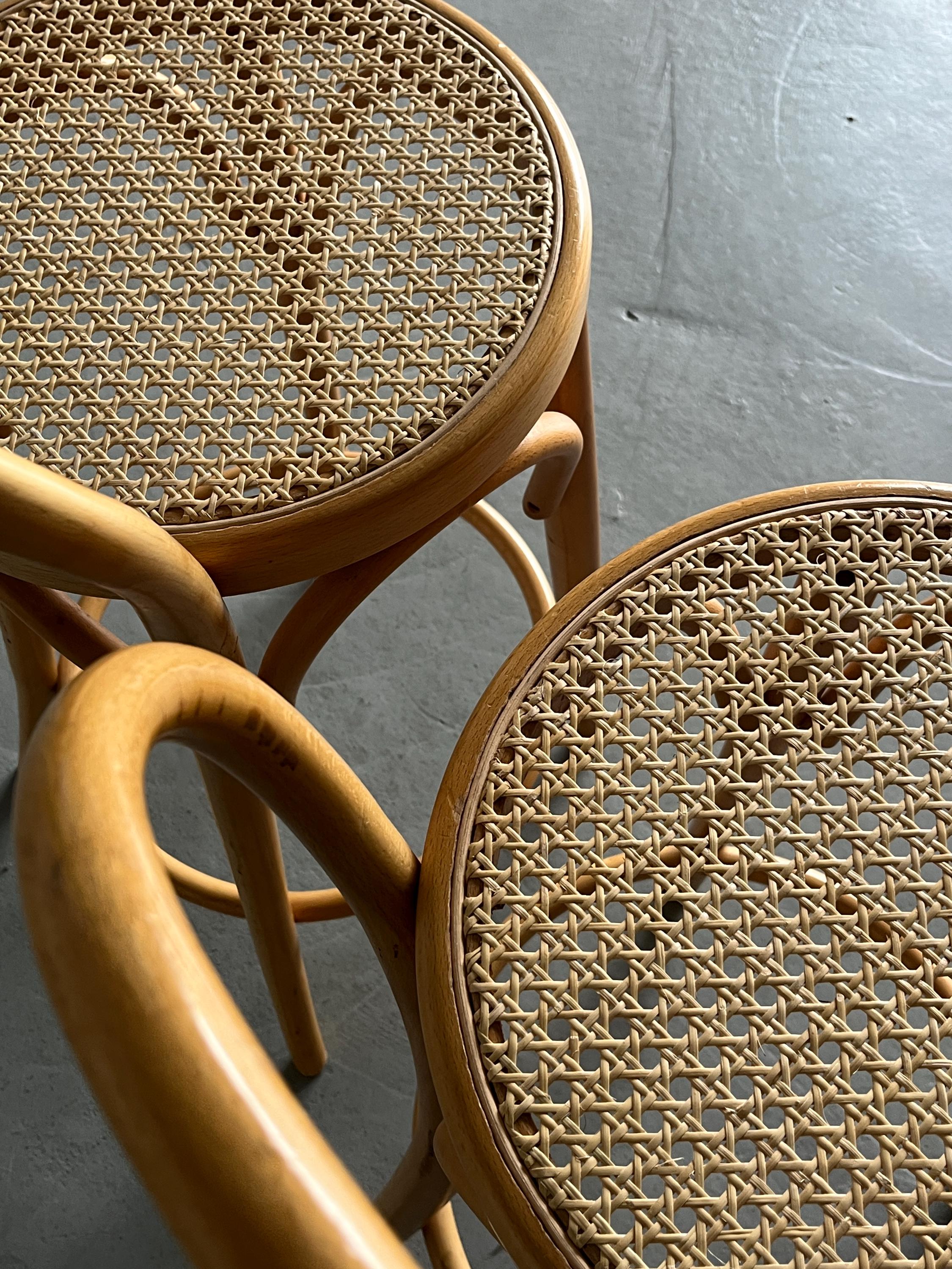 Thonet Bentwood Style Wood and Cane Bar Stools