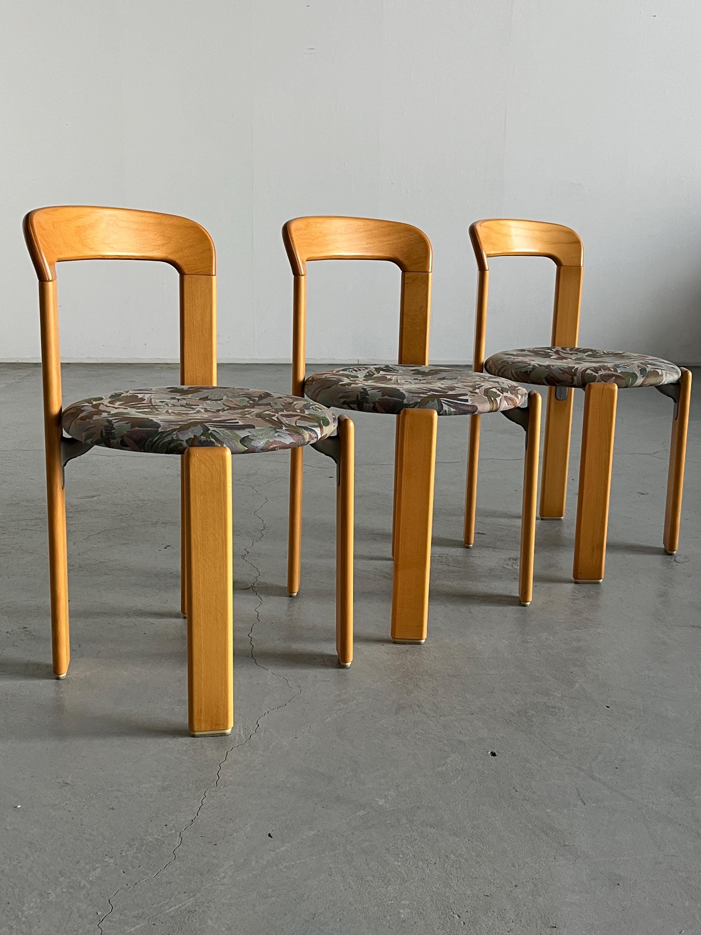Bruno Rey Dining Chairs with Floral Pattern Seats, Kusch & Co