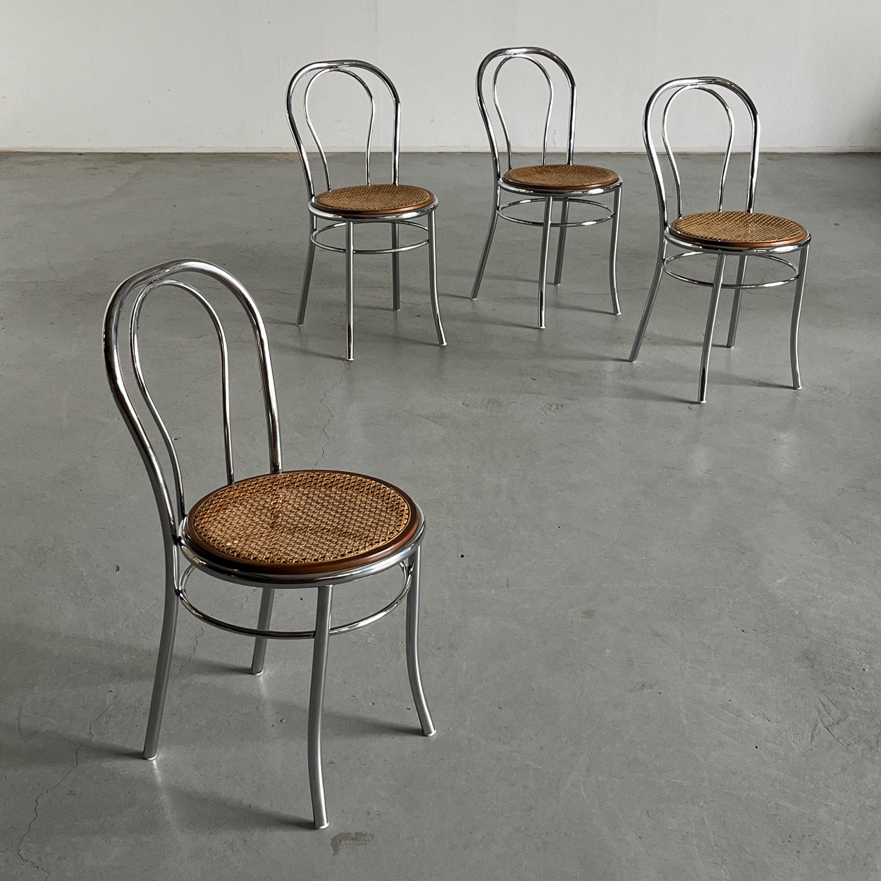 Thonet Style Chrome and Cane European Dining Chairs