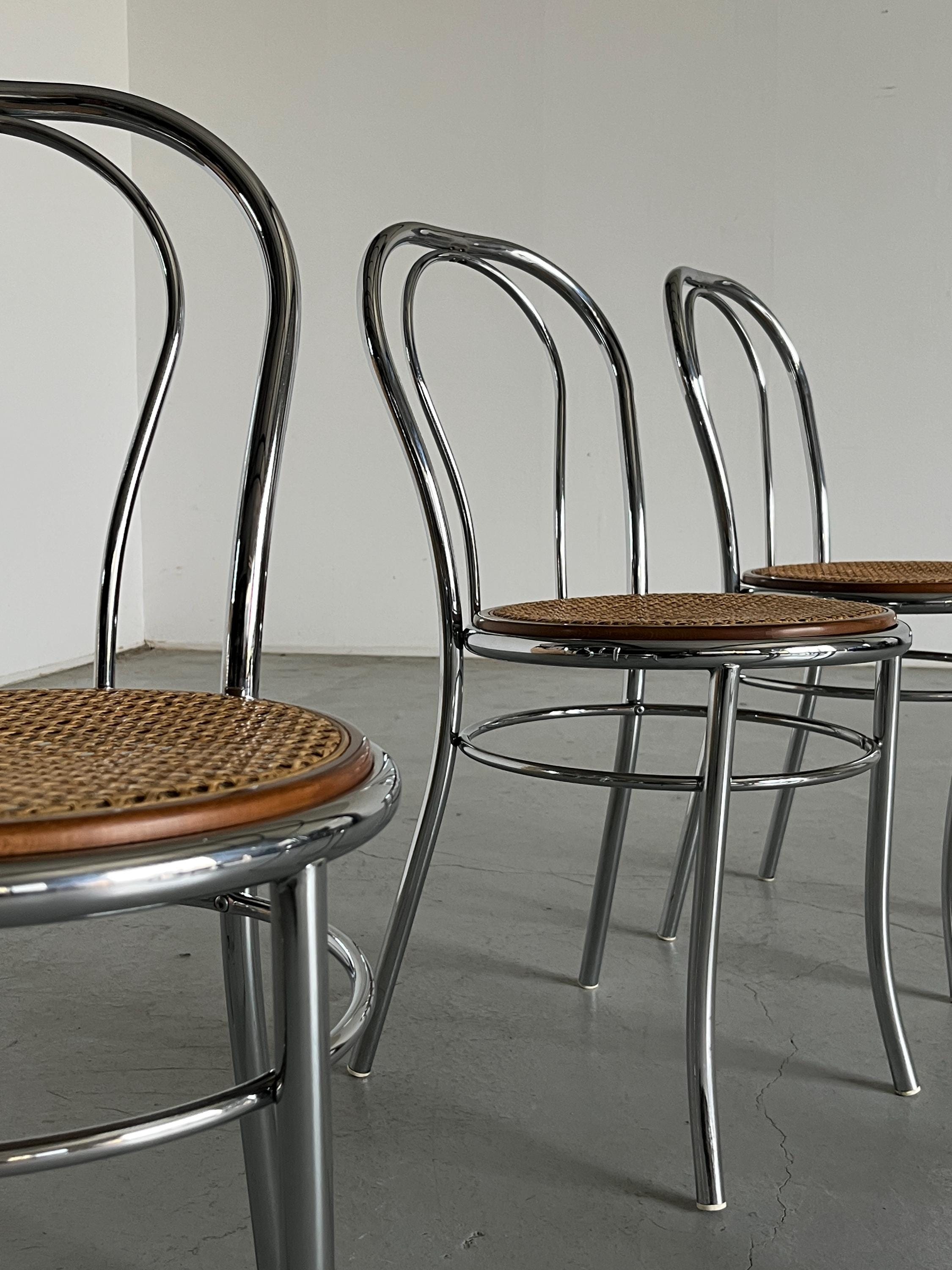 Thonet Style Chrome and Cane European Dining Chairs