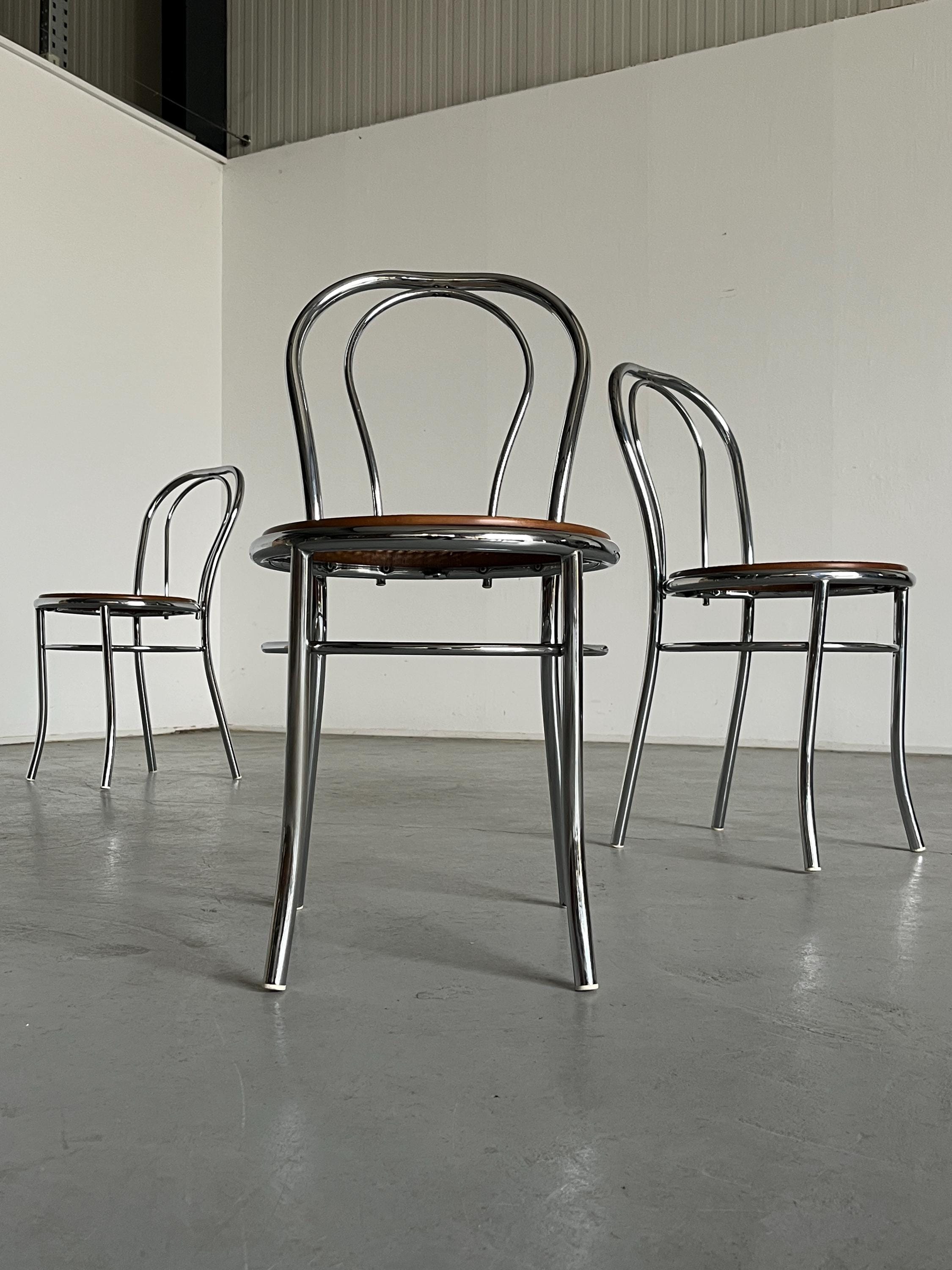 Thonet Style Chrome and Cane European Dining Chairs