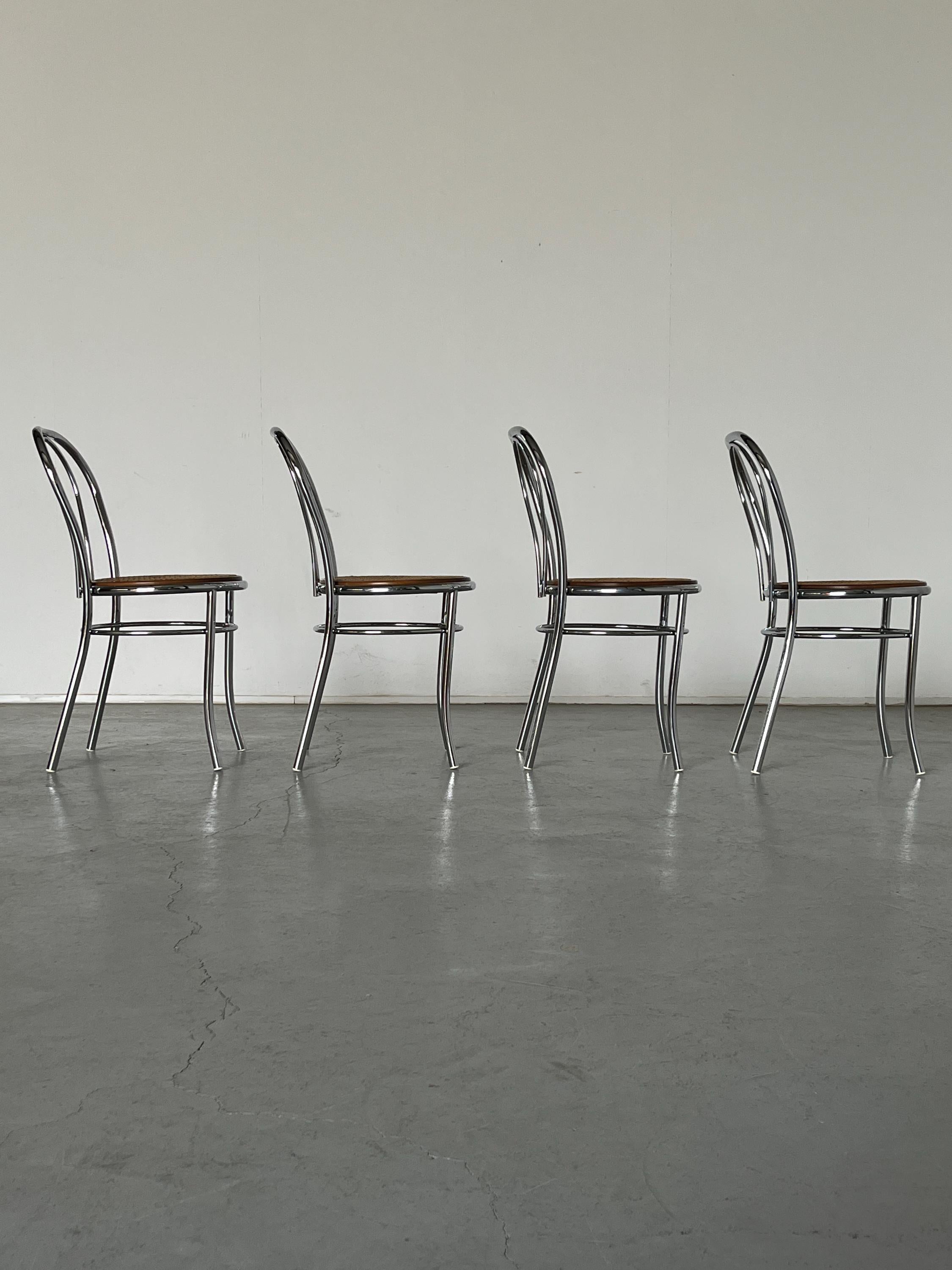 Thonet Style Chrome and Cane European Dining Chairs