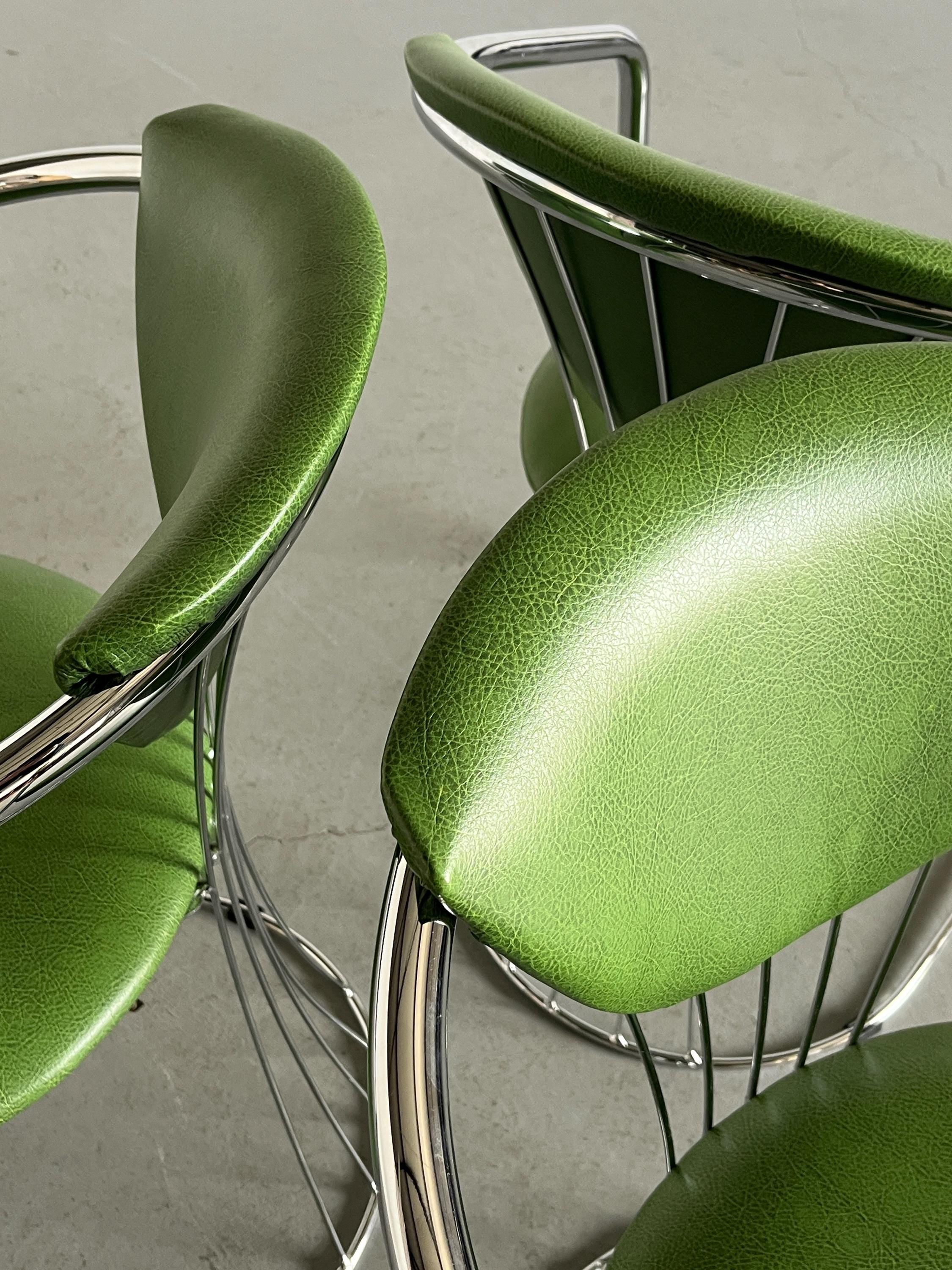 Patterned Green Faux Leather Dining Chairs, Italy 1990s