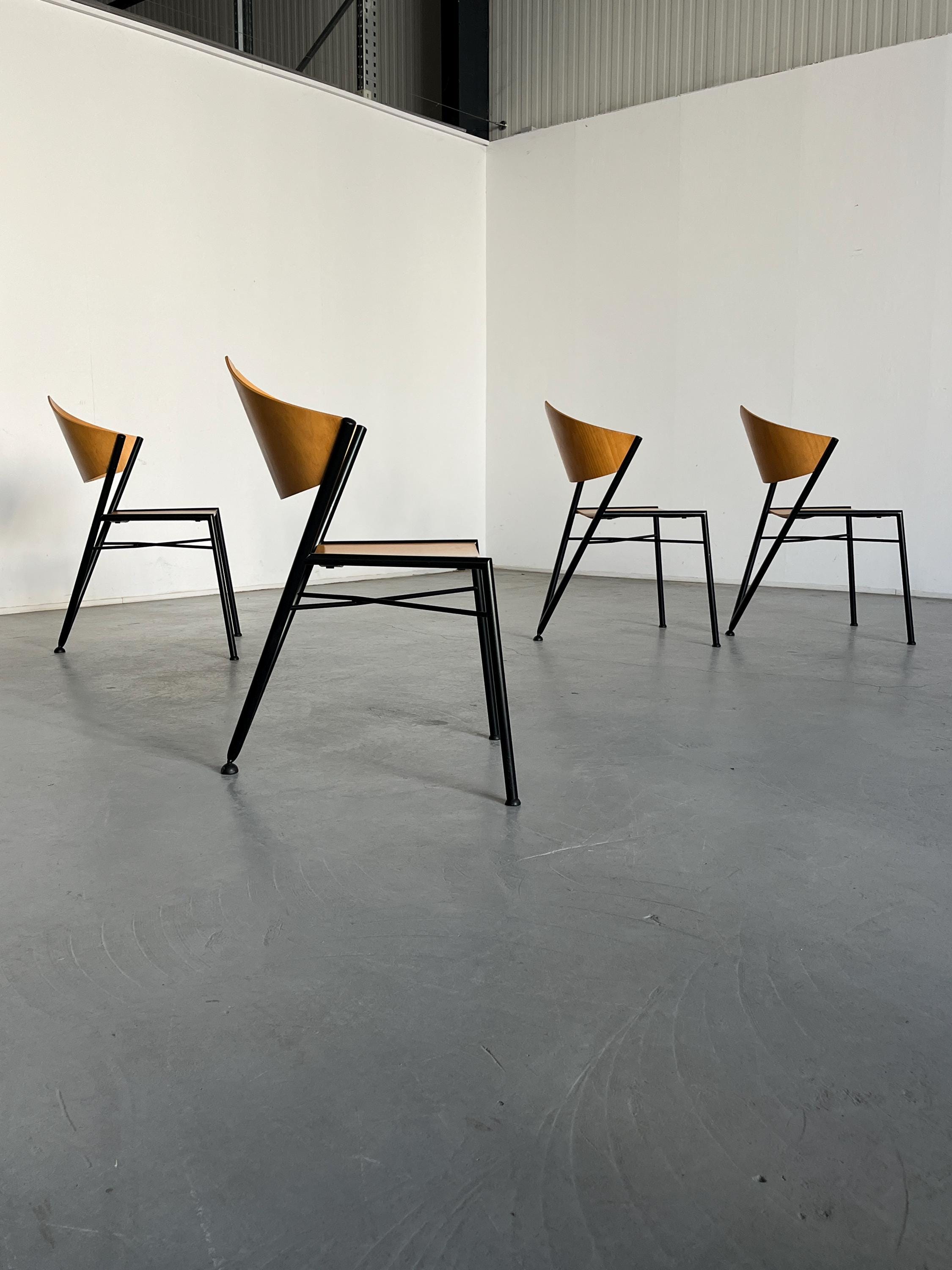 Postmodern ‘D-Tec’ Chairs, Geometrical Design, 1980s