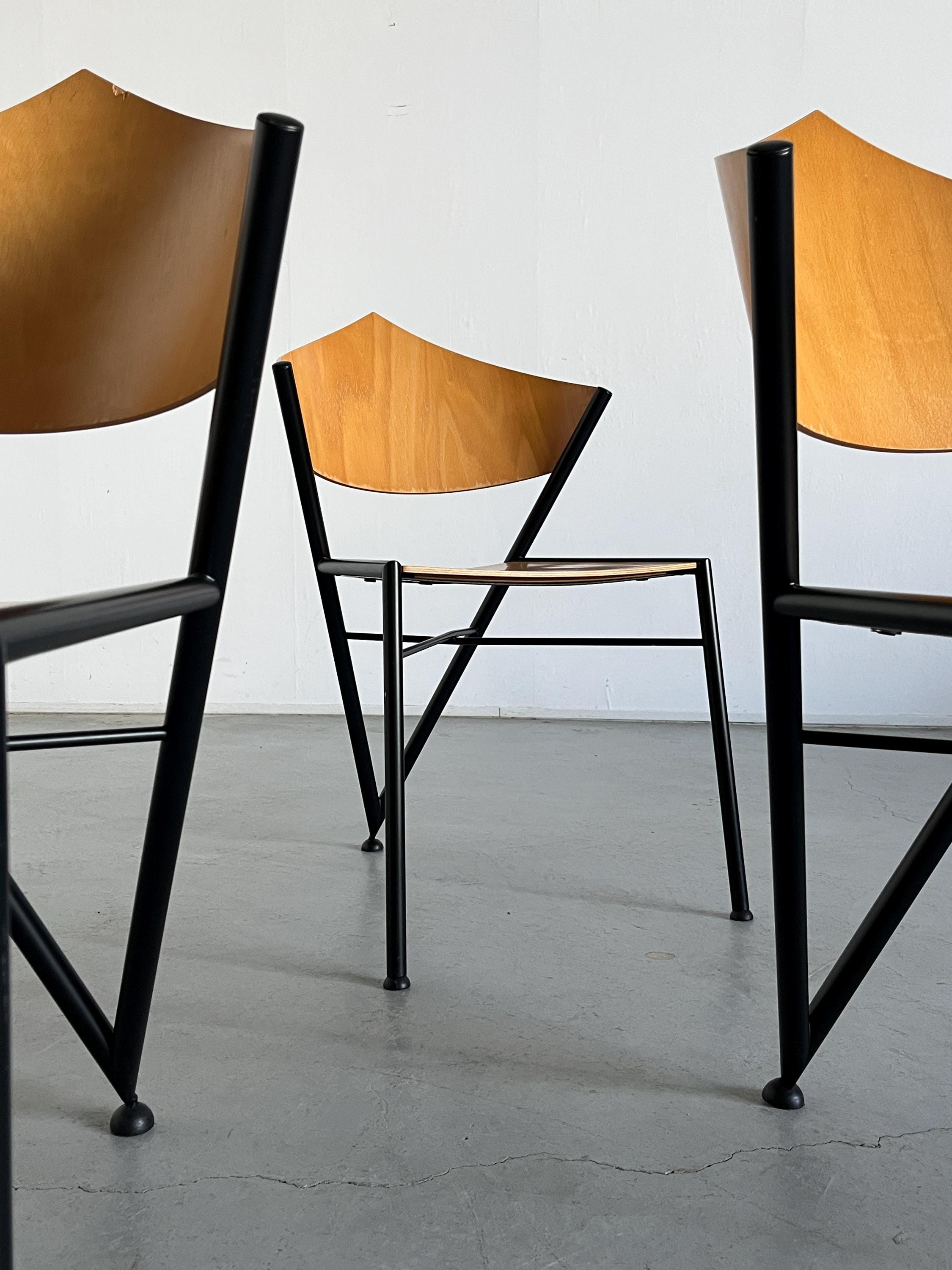 Postmodern ‘D-Tec’ Chairs, Geometrical Design, 1980s