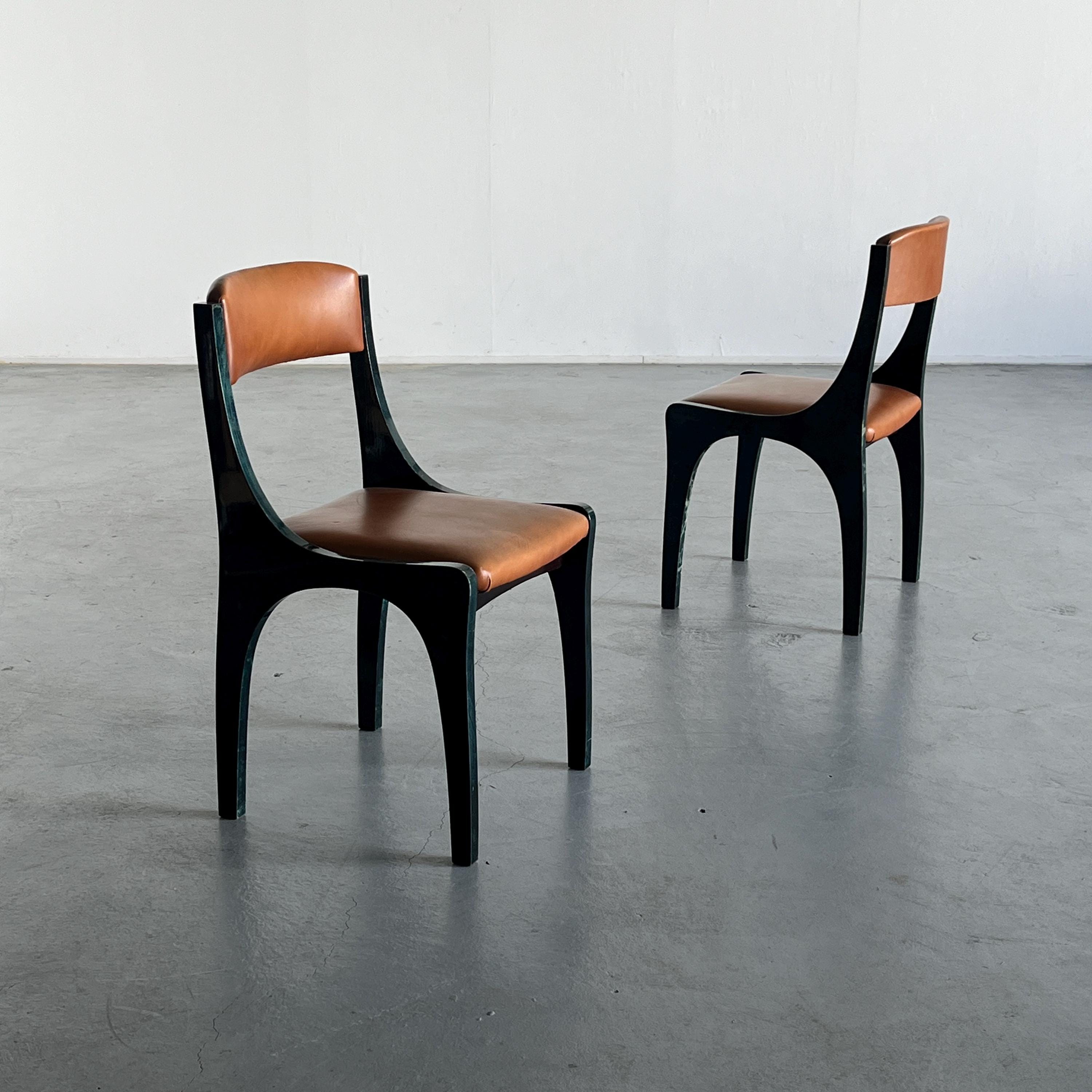 Rare Art Deco Chairs by Aldo Tura in Parchment, Wood and Leather, 1950s