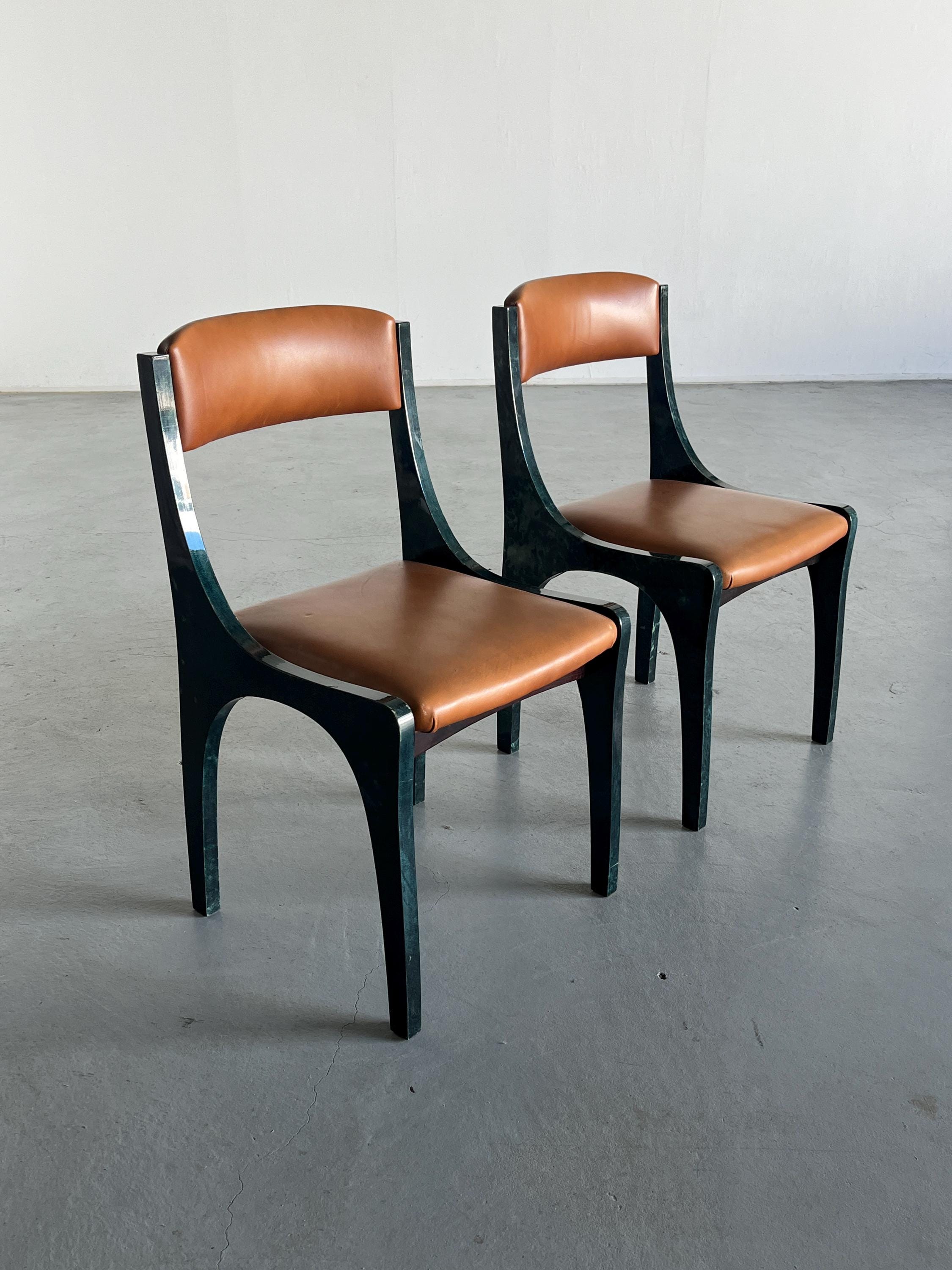 Rare Art Deco Chairs by Aldo Tura in Parchment, Wood and Leather, 1950s