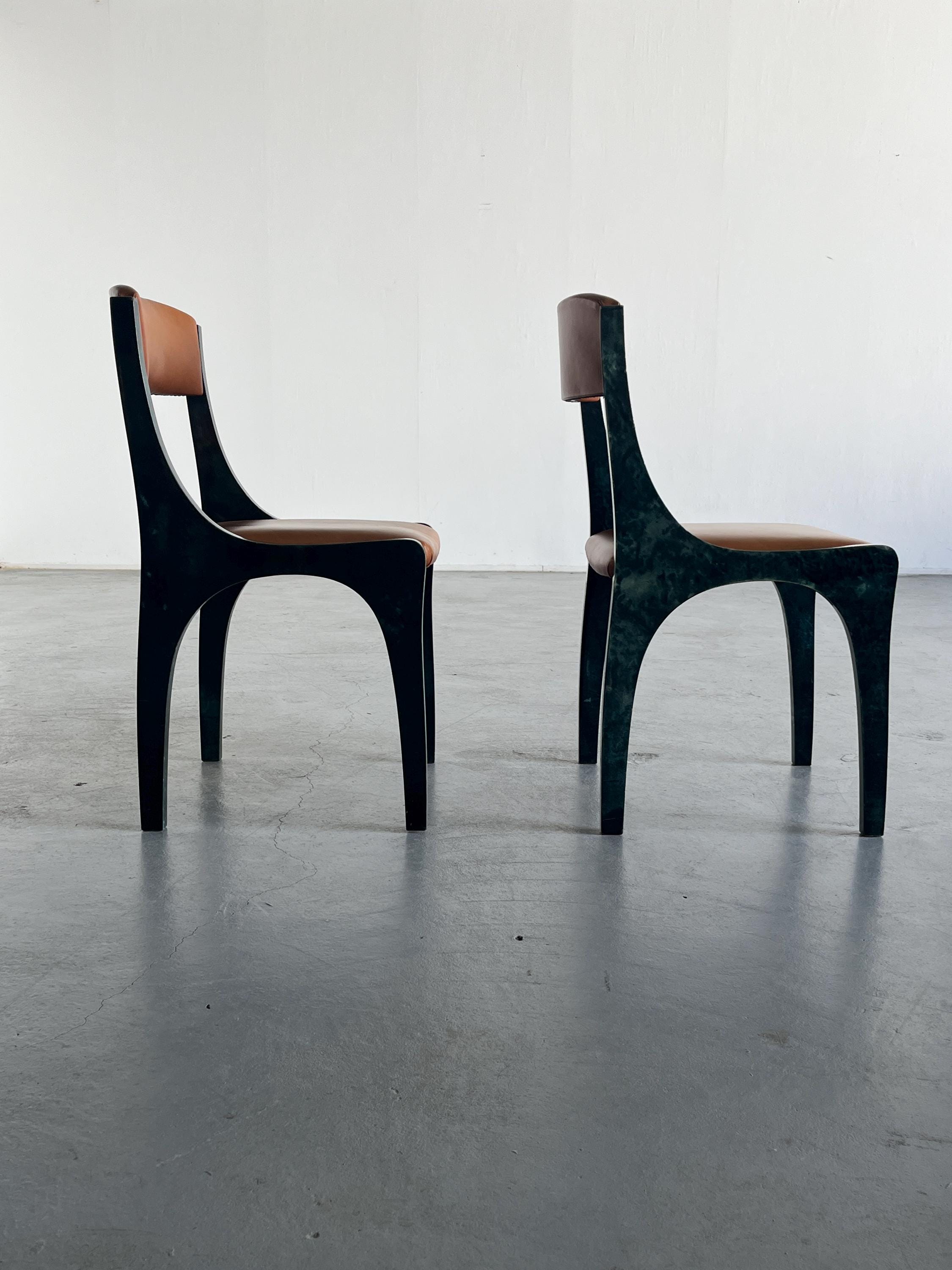 Rare Art Deco Chairs by Aldo Tura in Parchment, Wood and Leather, 1950s