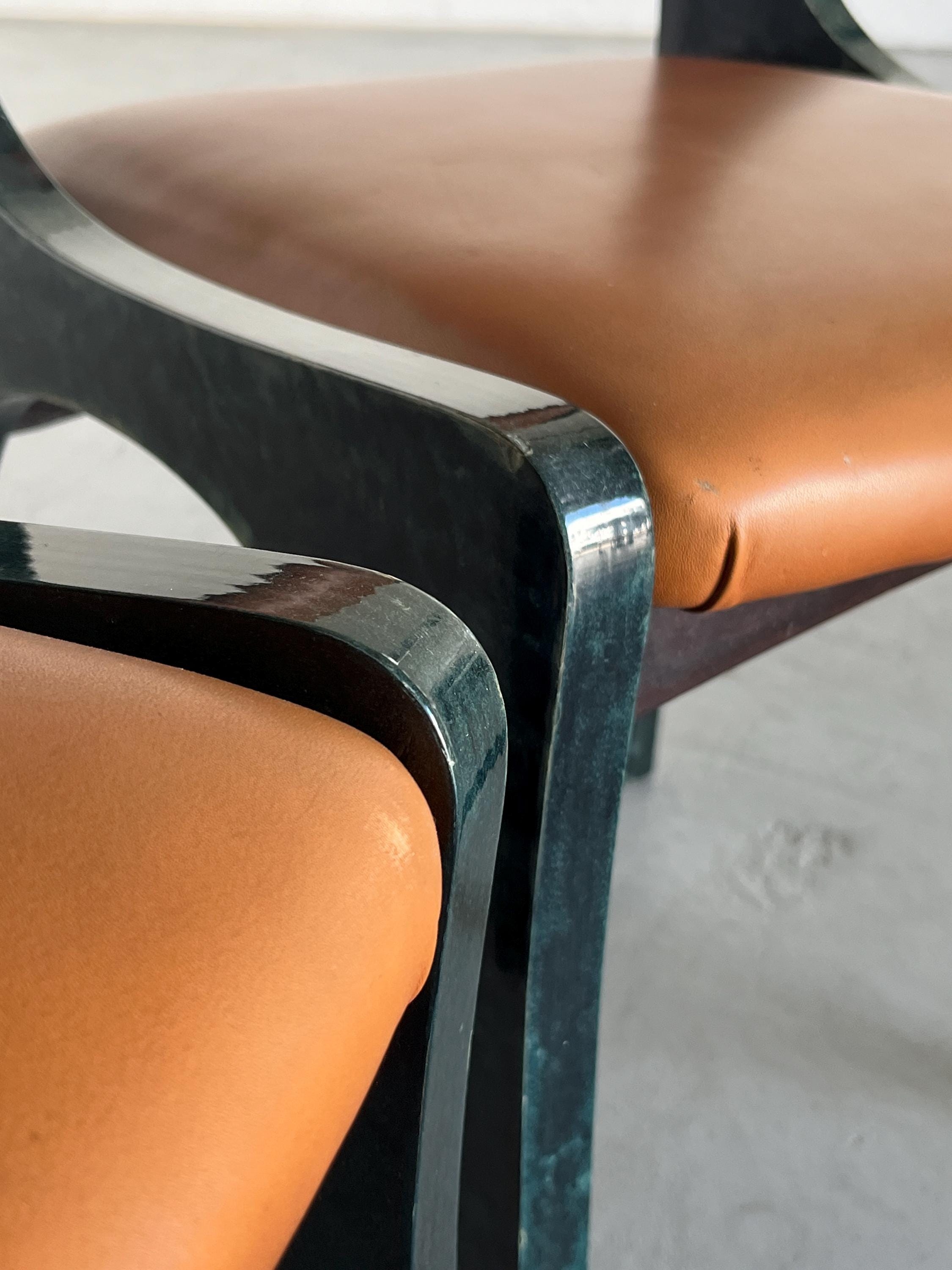 Rare Art Deco Chairs by Aldo Tura in Parchment, Wood and Leather, 1950s