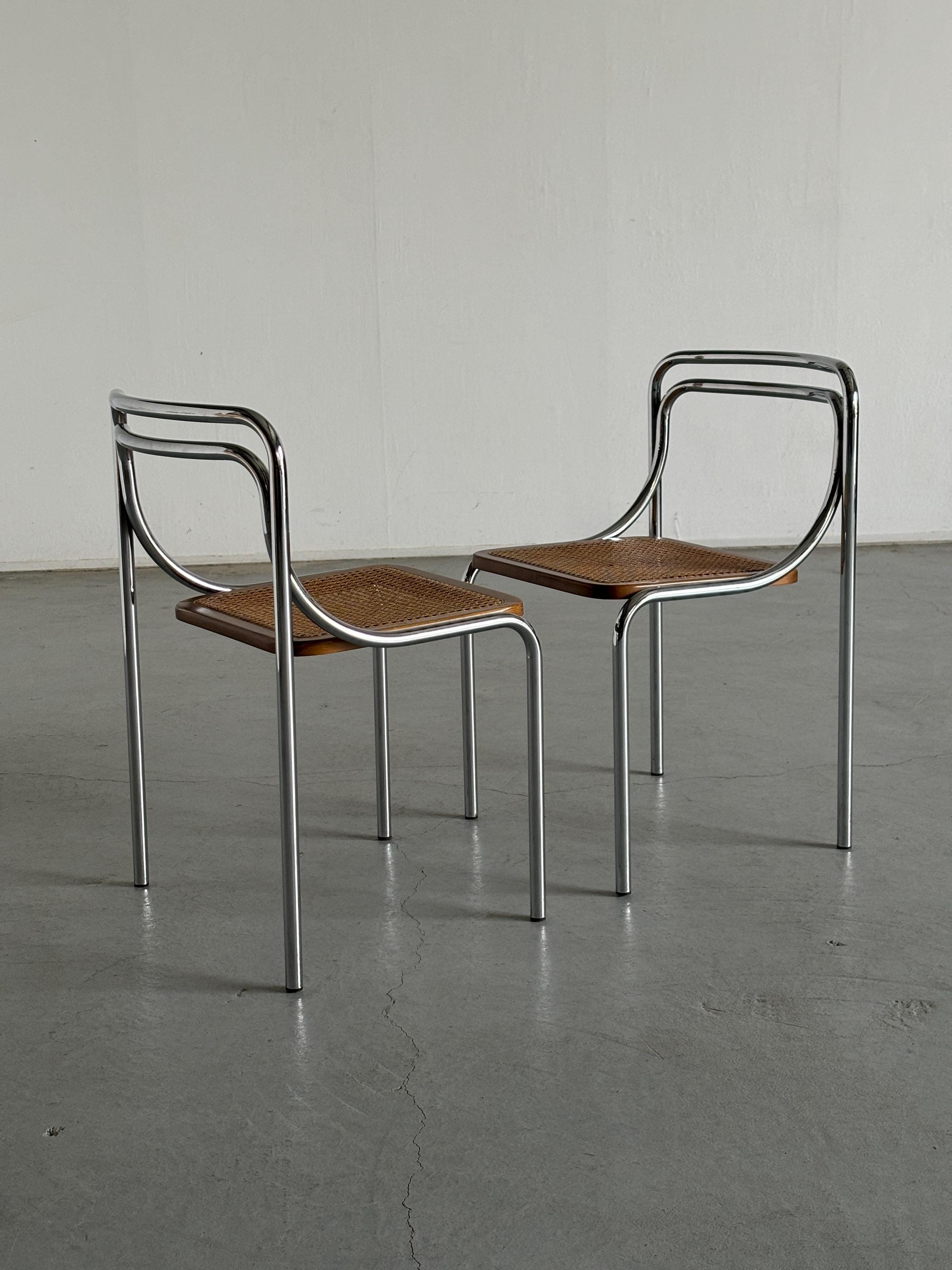 Bauhaus Style Dining Chairs in Cane and Chromed Steel