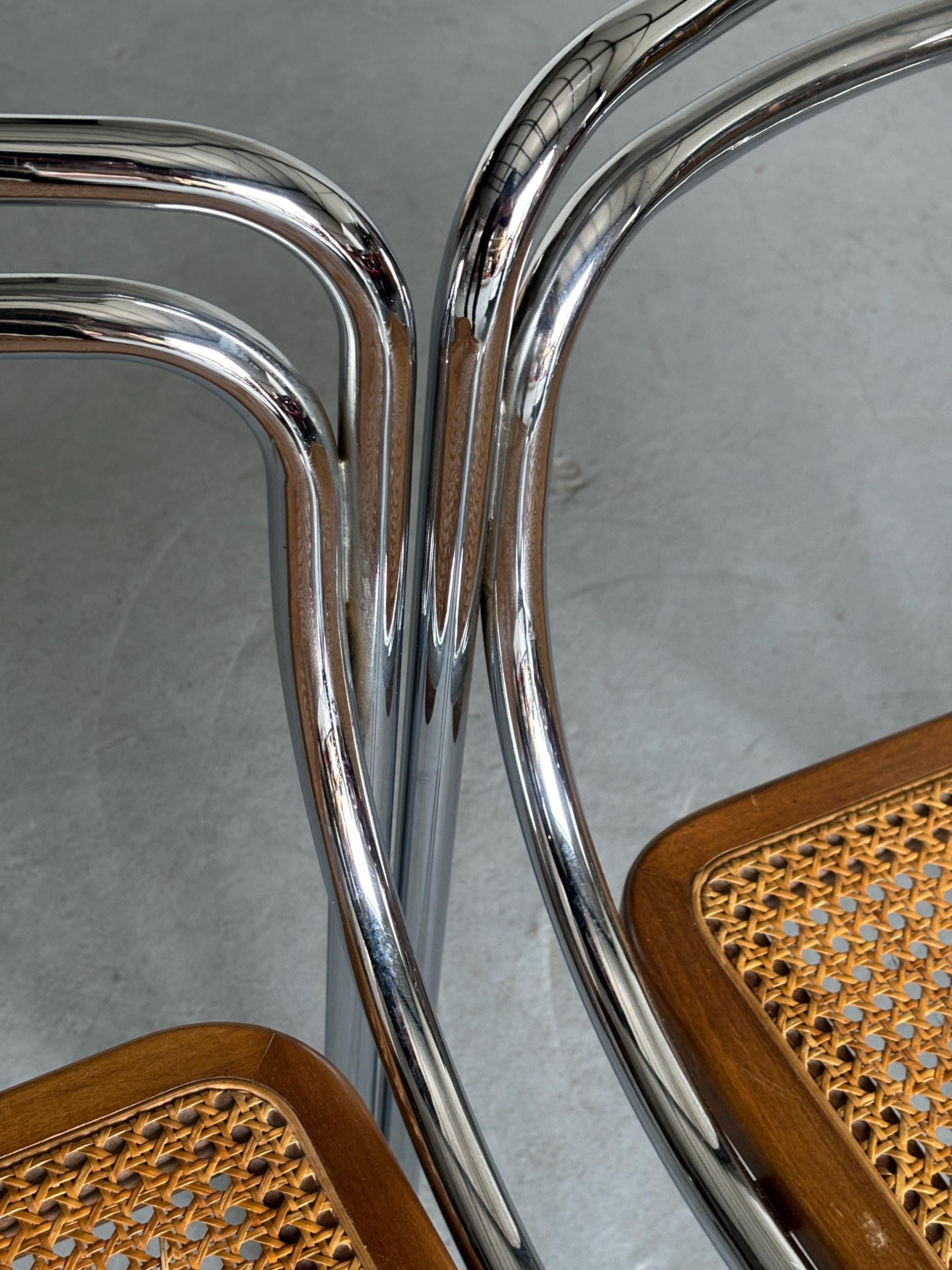 Bauhaus Style Dining Chairs in Cane and Chromed Steel