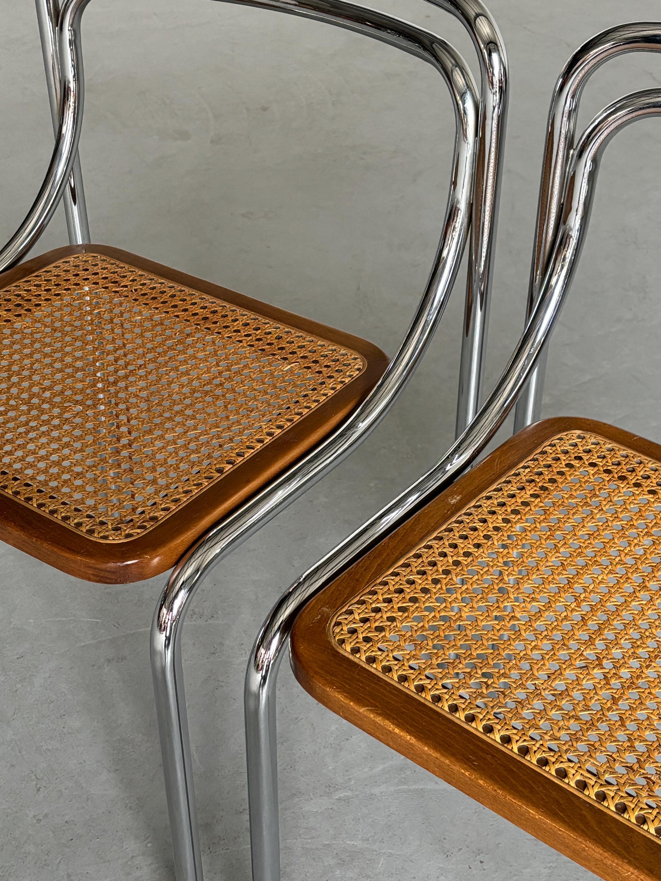 Bauhaus Style Dining Chairs in Cane and Chromed Steel