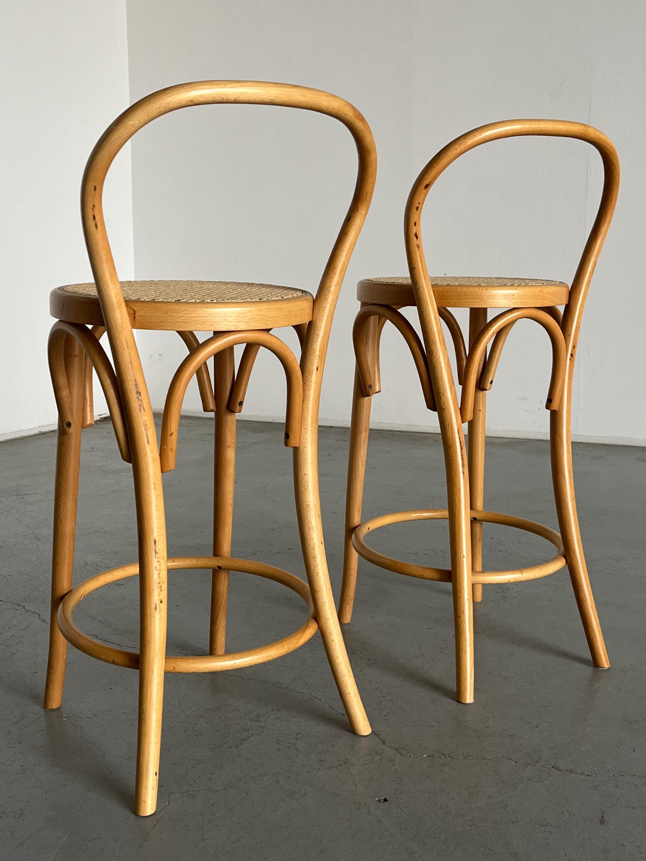 Thonet Bentwood Style Wood and Cane Bar Stools