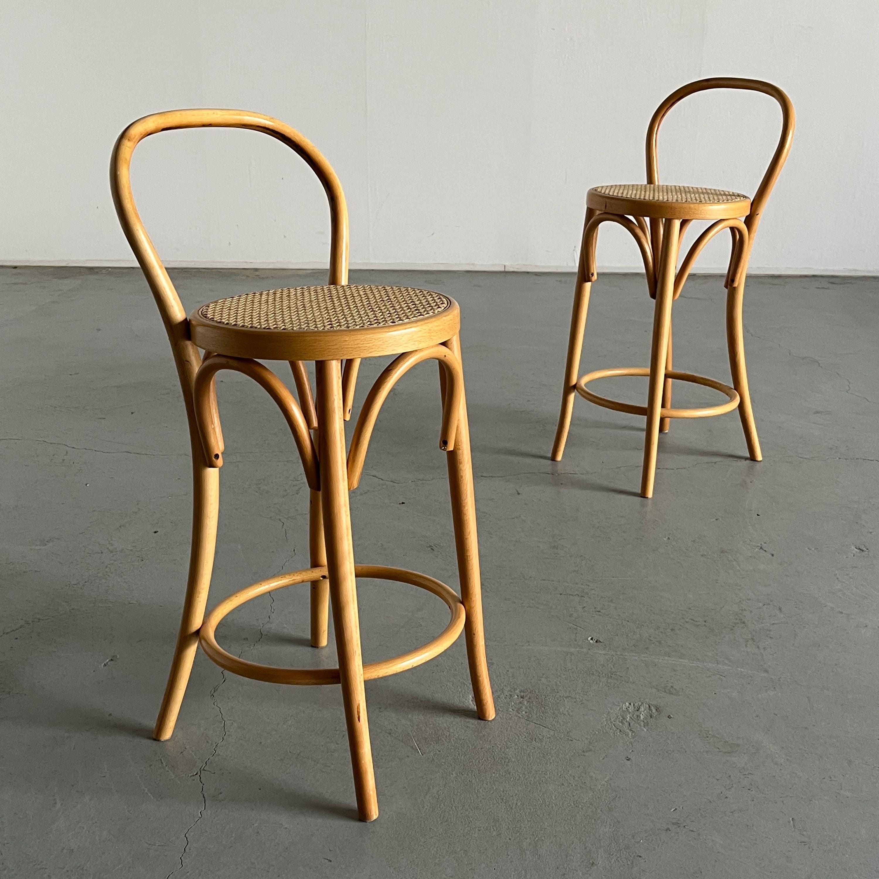 Thonet Bentwood Style Wood and Cane Bar Stools