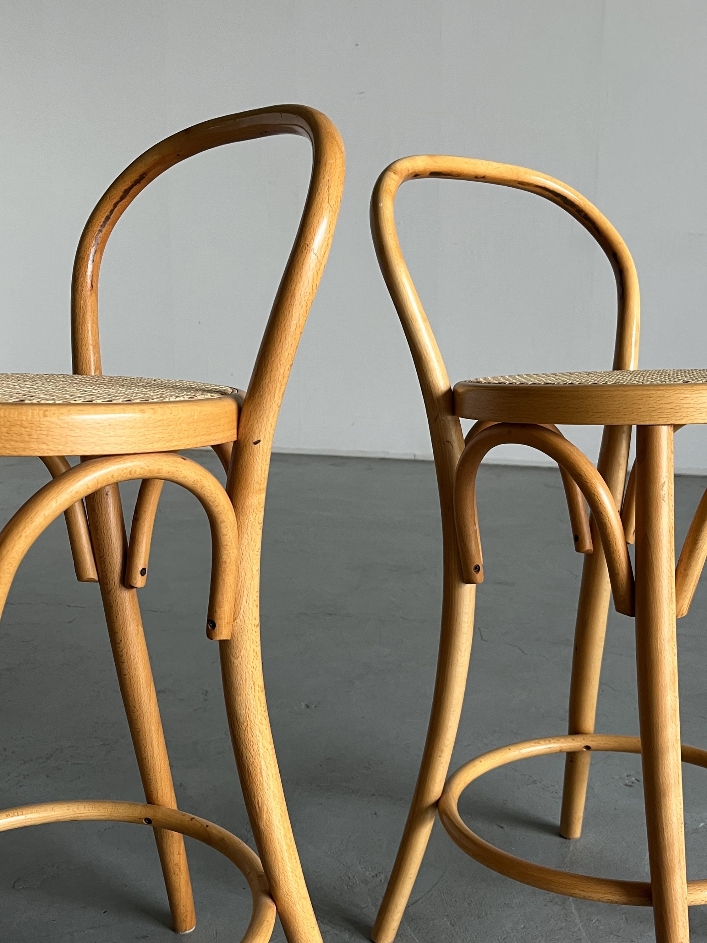 Thonet Bentwood Style Wood and Cane Bar Stools