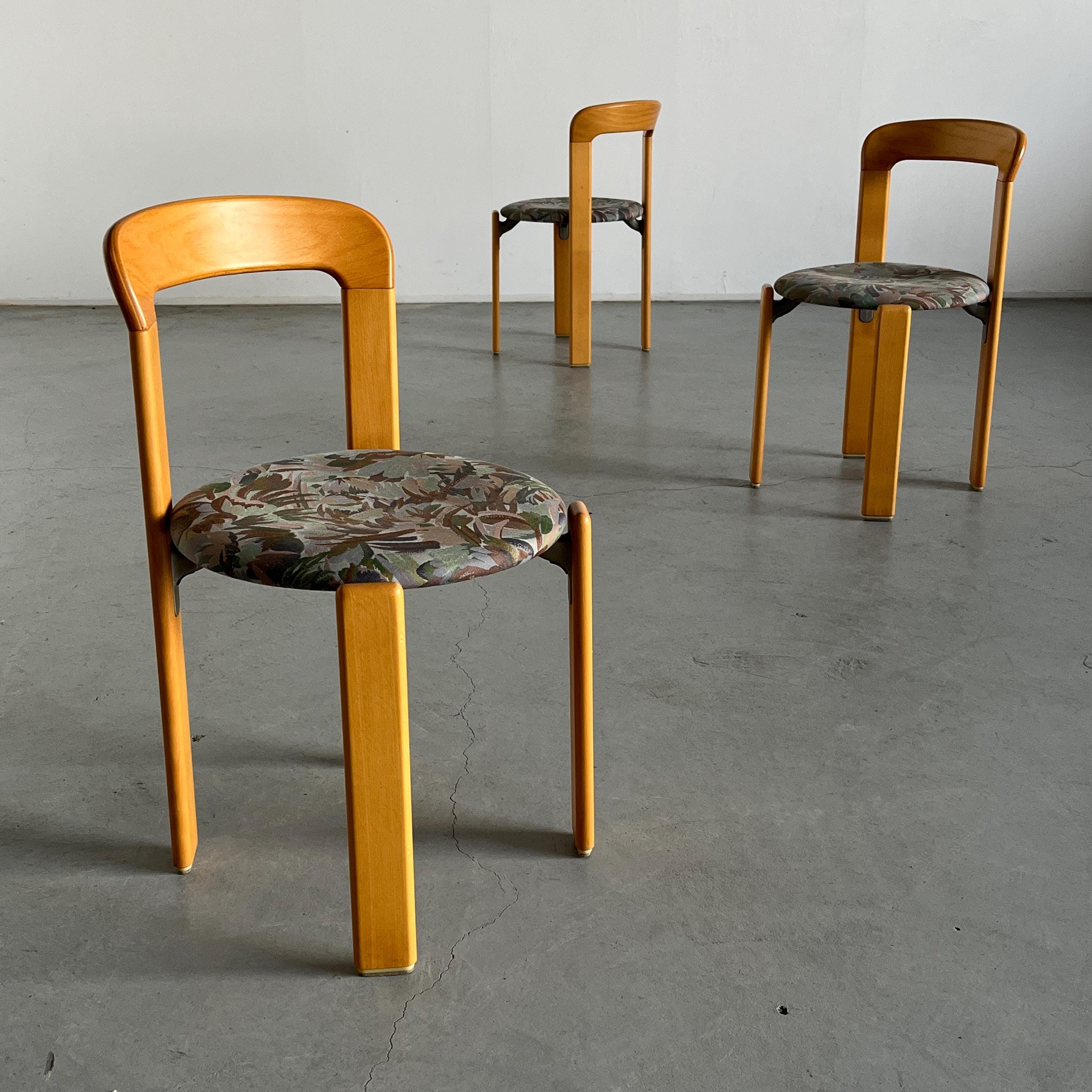 Bruno Rey Dining Chairs with Floral Pattern Seats, Kusch & Co