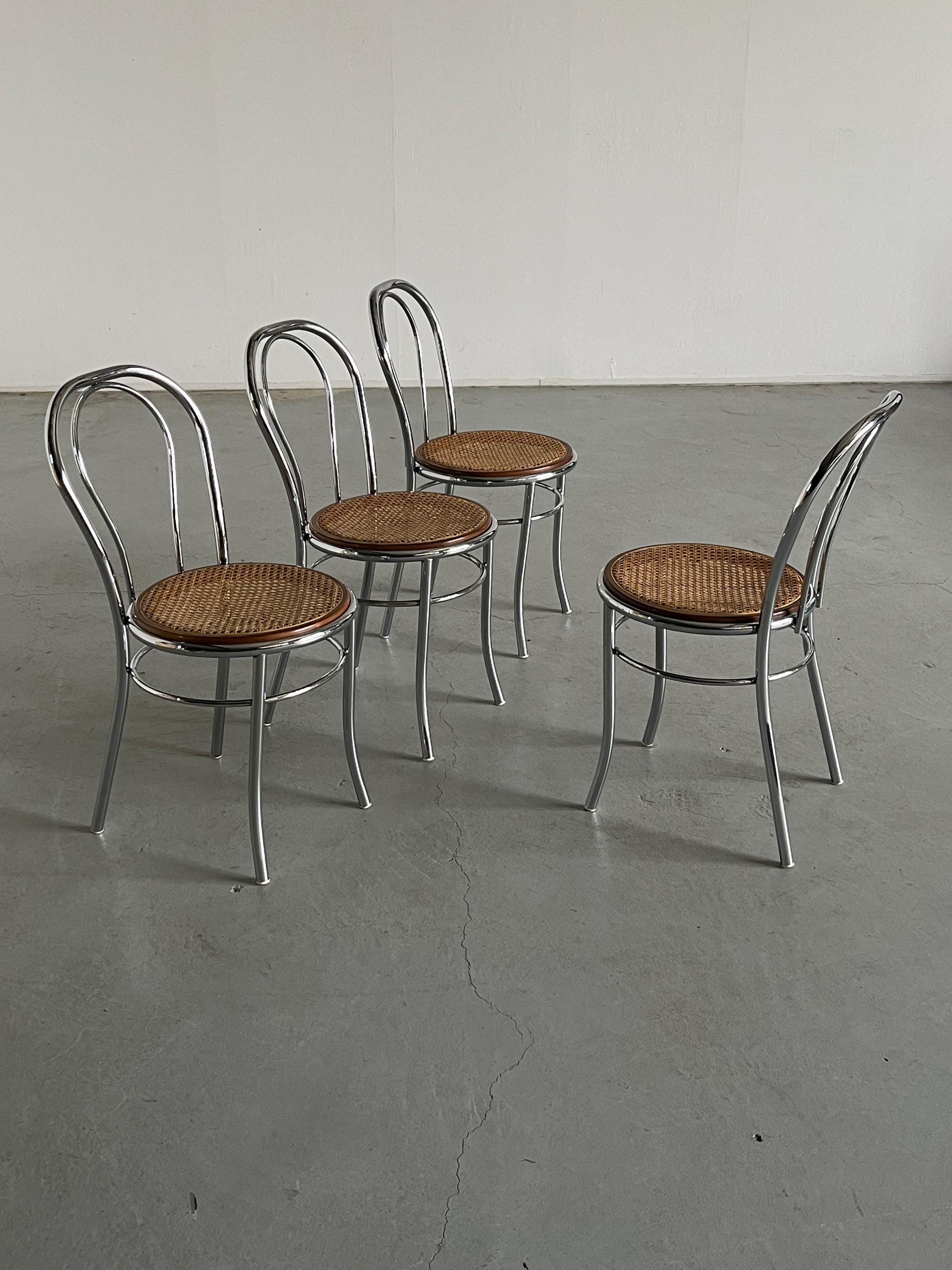 Thonet Style Chrome and Cane European Dining Chairs