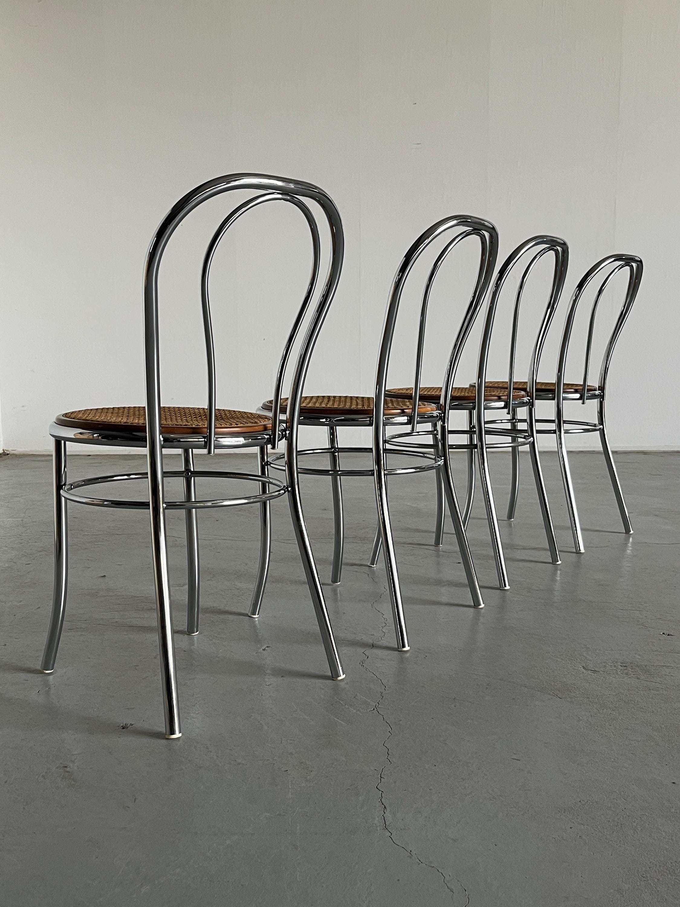 Thonet Style Chrome and Cane European Dining Chairs