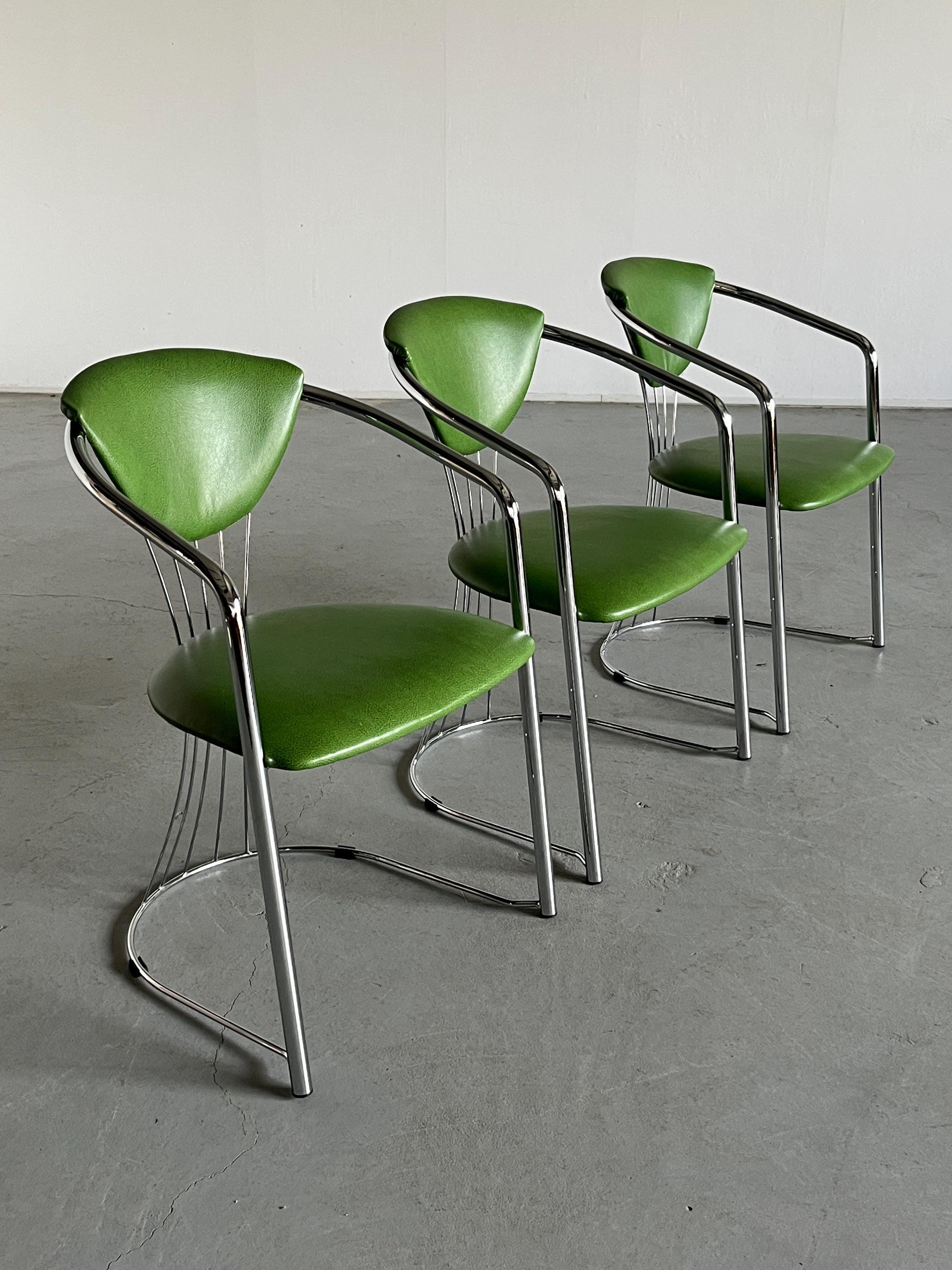 Patterned Green Faux Leather Dining Chairs, Italy 1990s