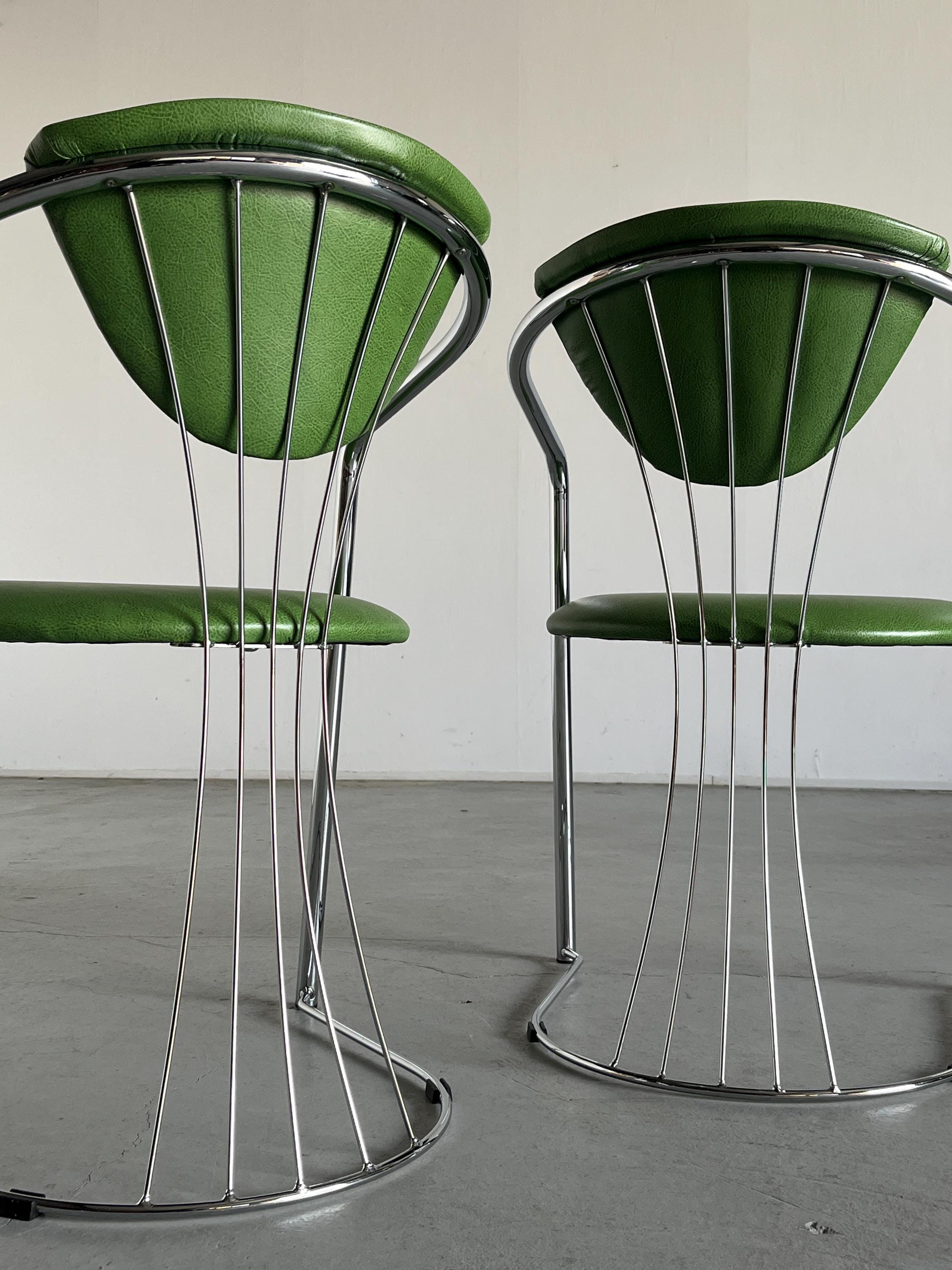 Patterned Green Faux Leather Dining Chairs, Italy 1990s