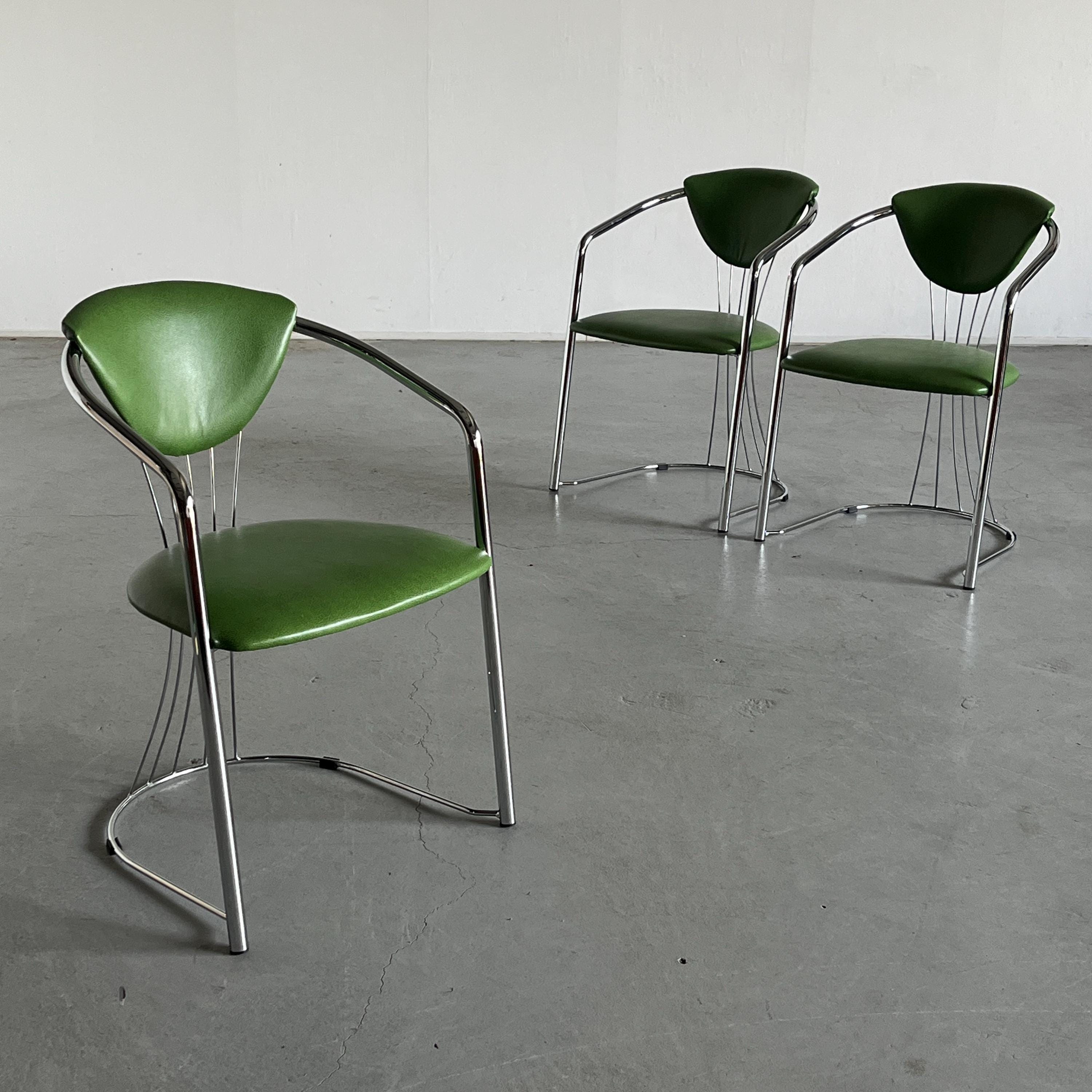 Patterned Green Faux Leather Dining Chairs, Italy 1990s