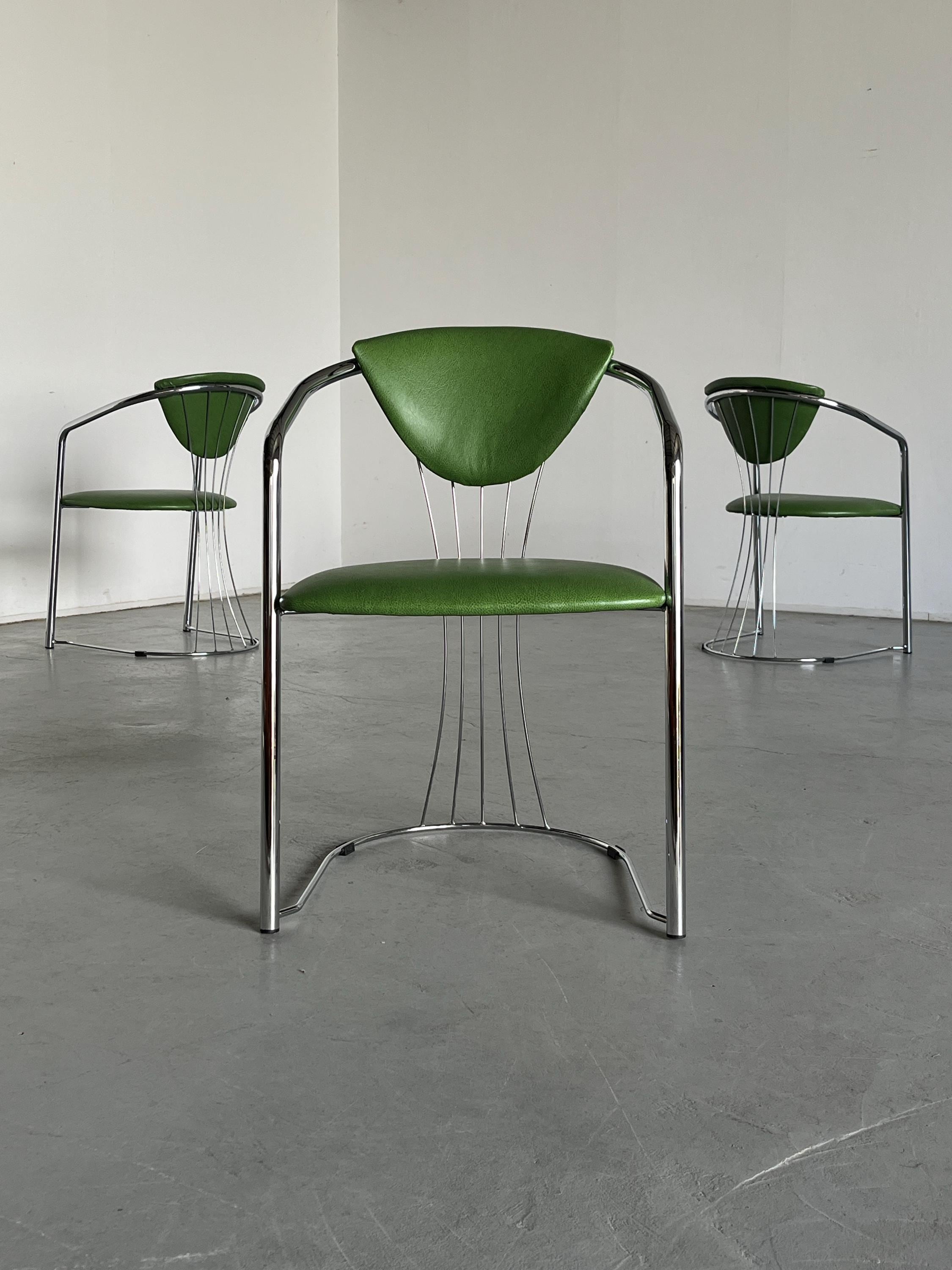 Patterned Green Faux Leather Dining Chairs, Italy 1990s