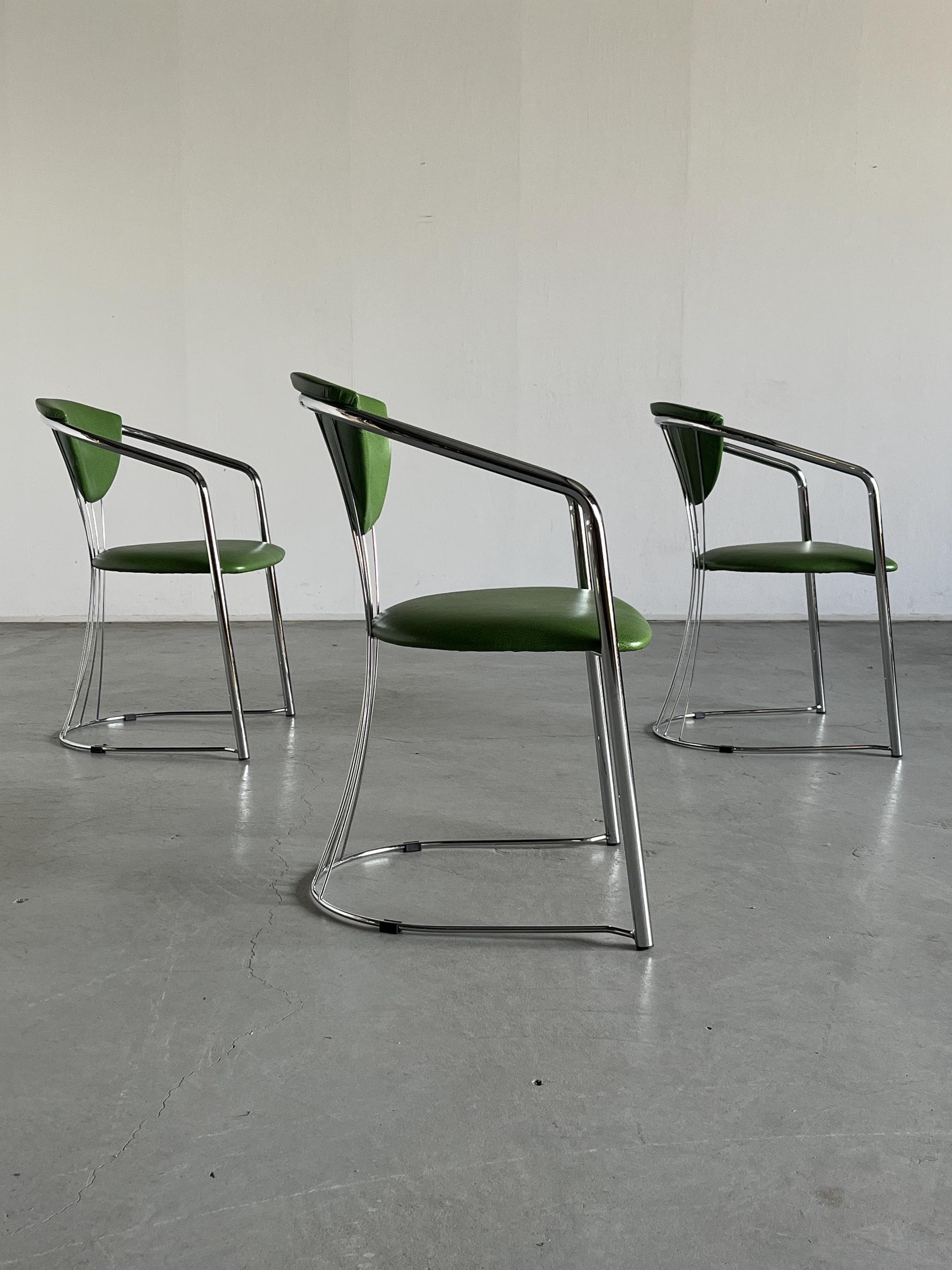 Patterned Green Faux Leather Dining Chairs, Italy 1990s