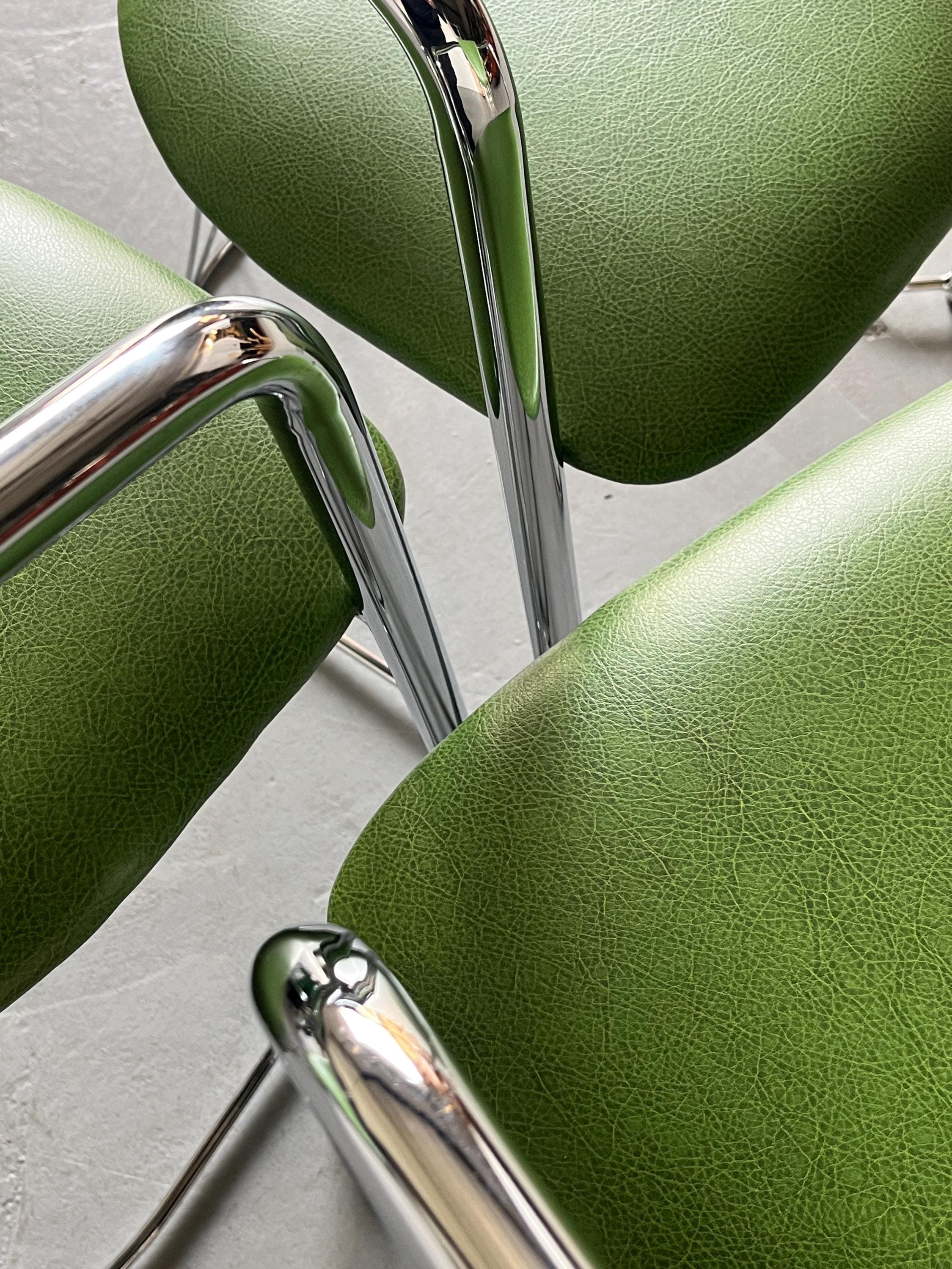 Patterned Green Faux Leather Dining Chairs, Italy 1990s