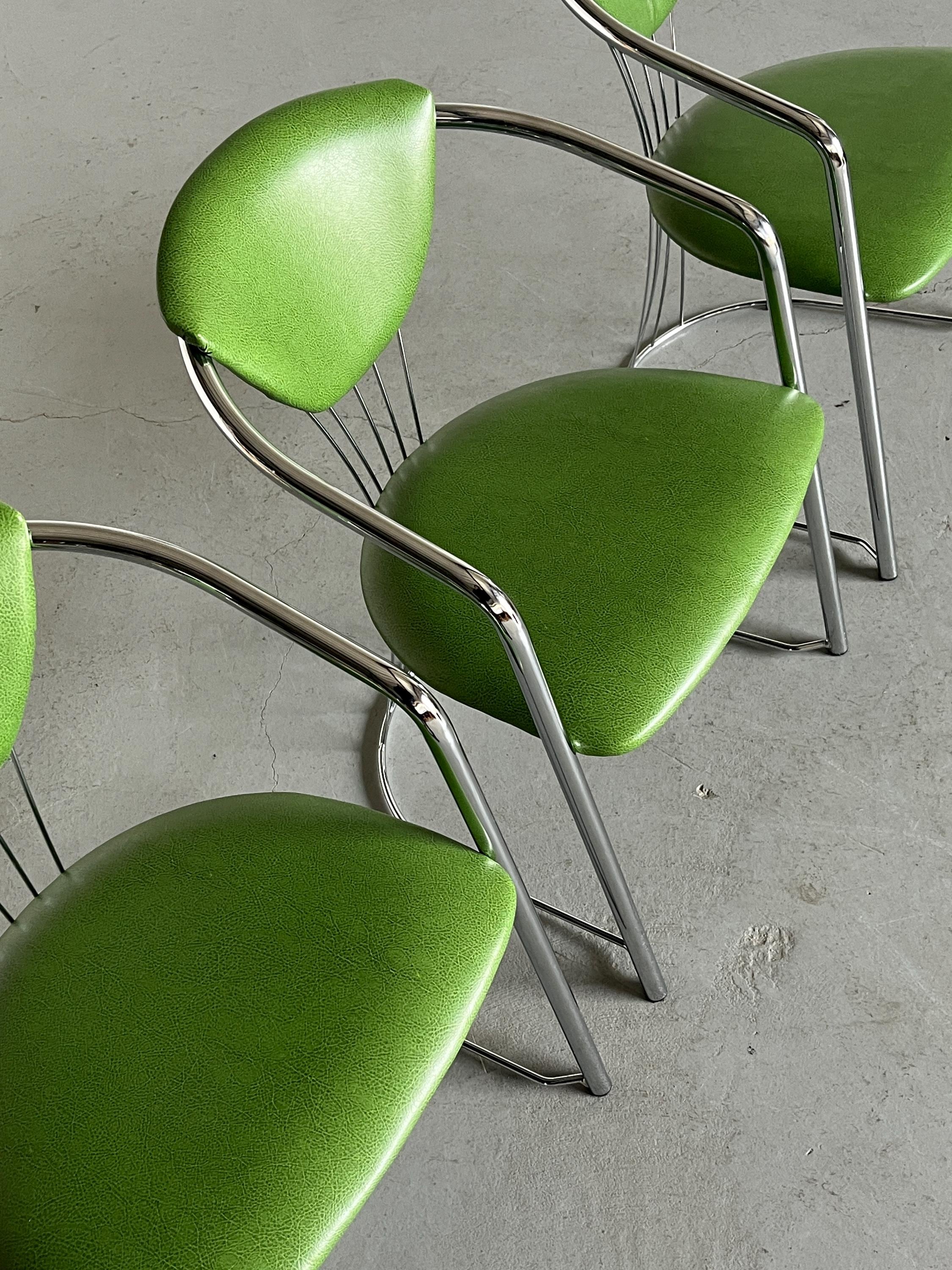 Patterned Green Faux Leather Dining Chairs, Italy 1990s
