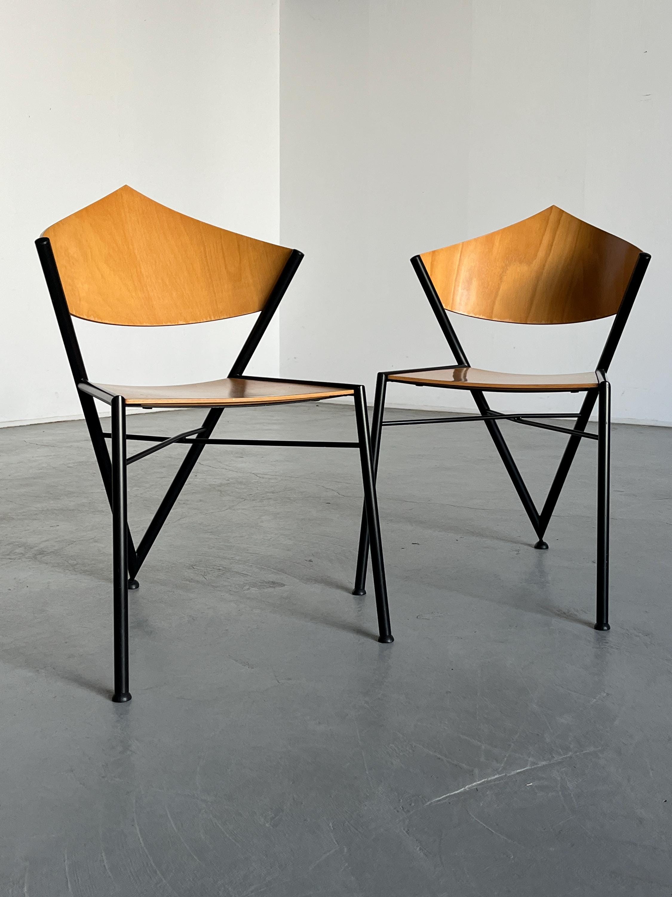 Postmodern ‘D-Tec’ Chairs, Geometrical Design, 1980s