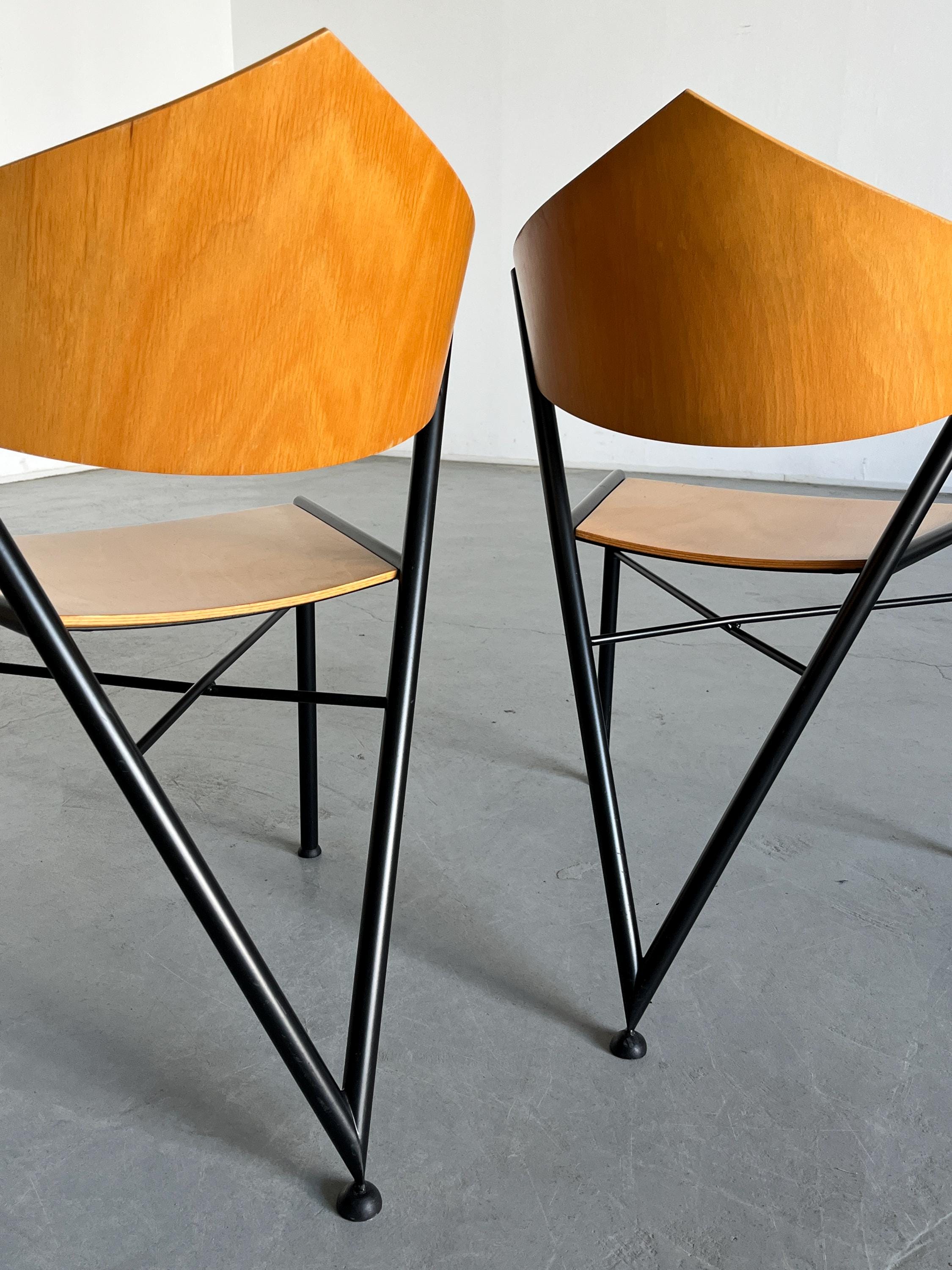 Postmodern ‘D-Tec’ Chairs, Geometrical Design, 1980s