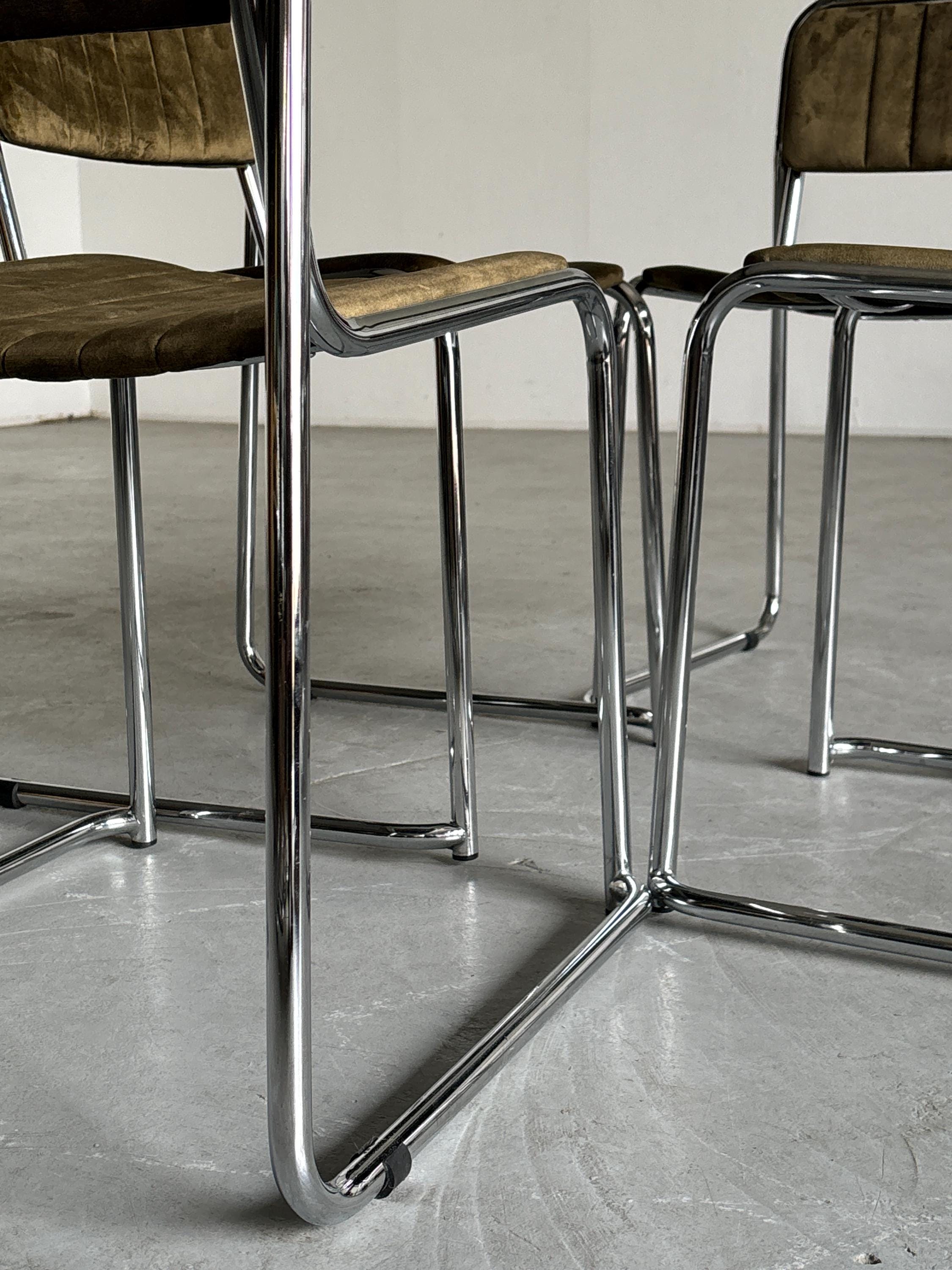 Mid-Century Modern Dining Chairs in Dark Green Velvet Upholstery