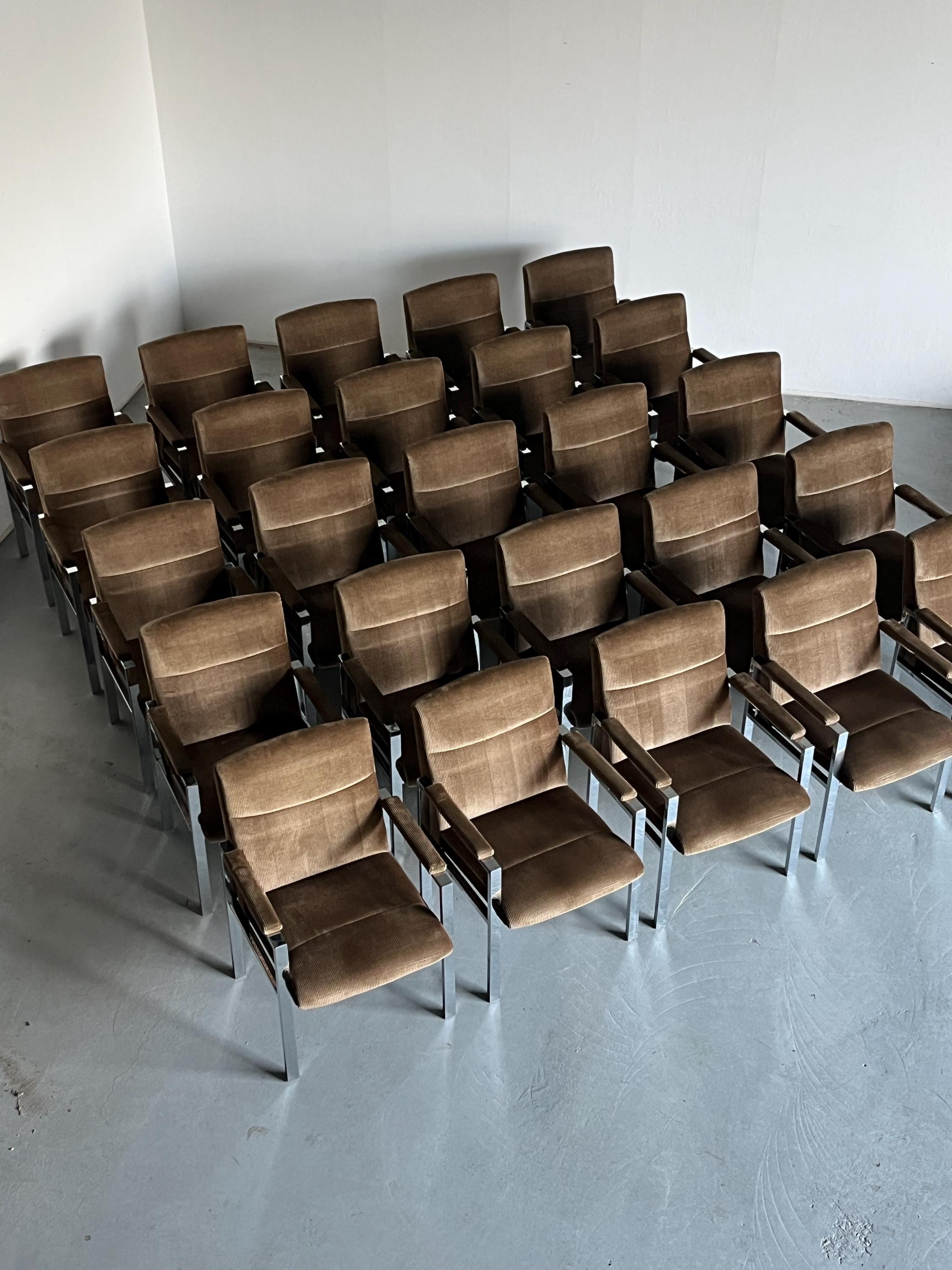 Mid-Century Tubular Steel and Corduroy Upholstery Armchairs, 1970s